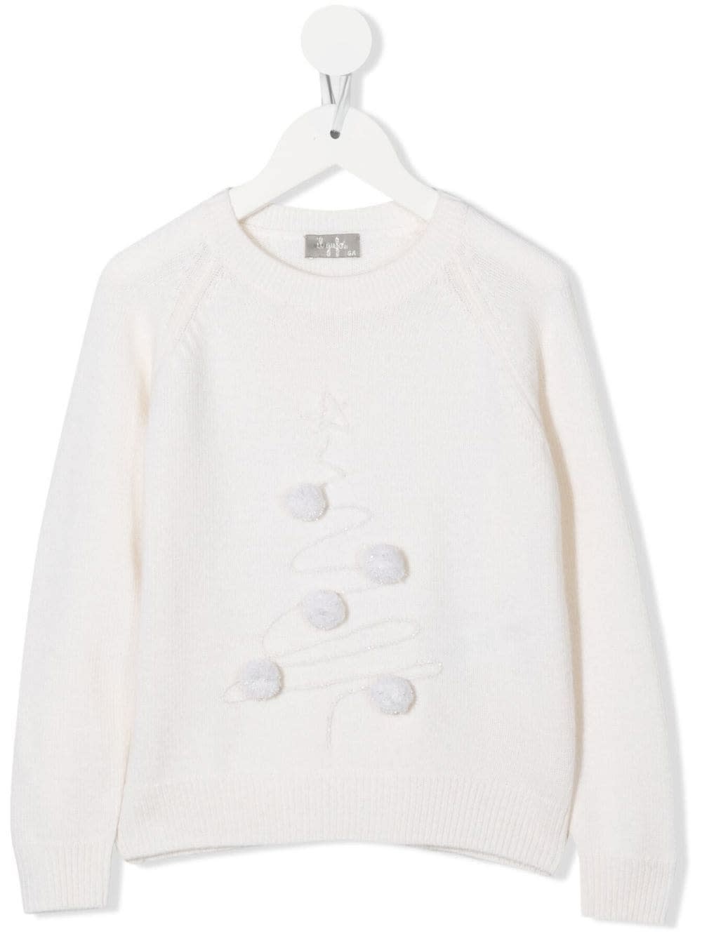 Il Gufo Kids White Sweater With Embroidered Christmas Tree