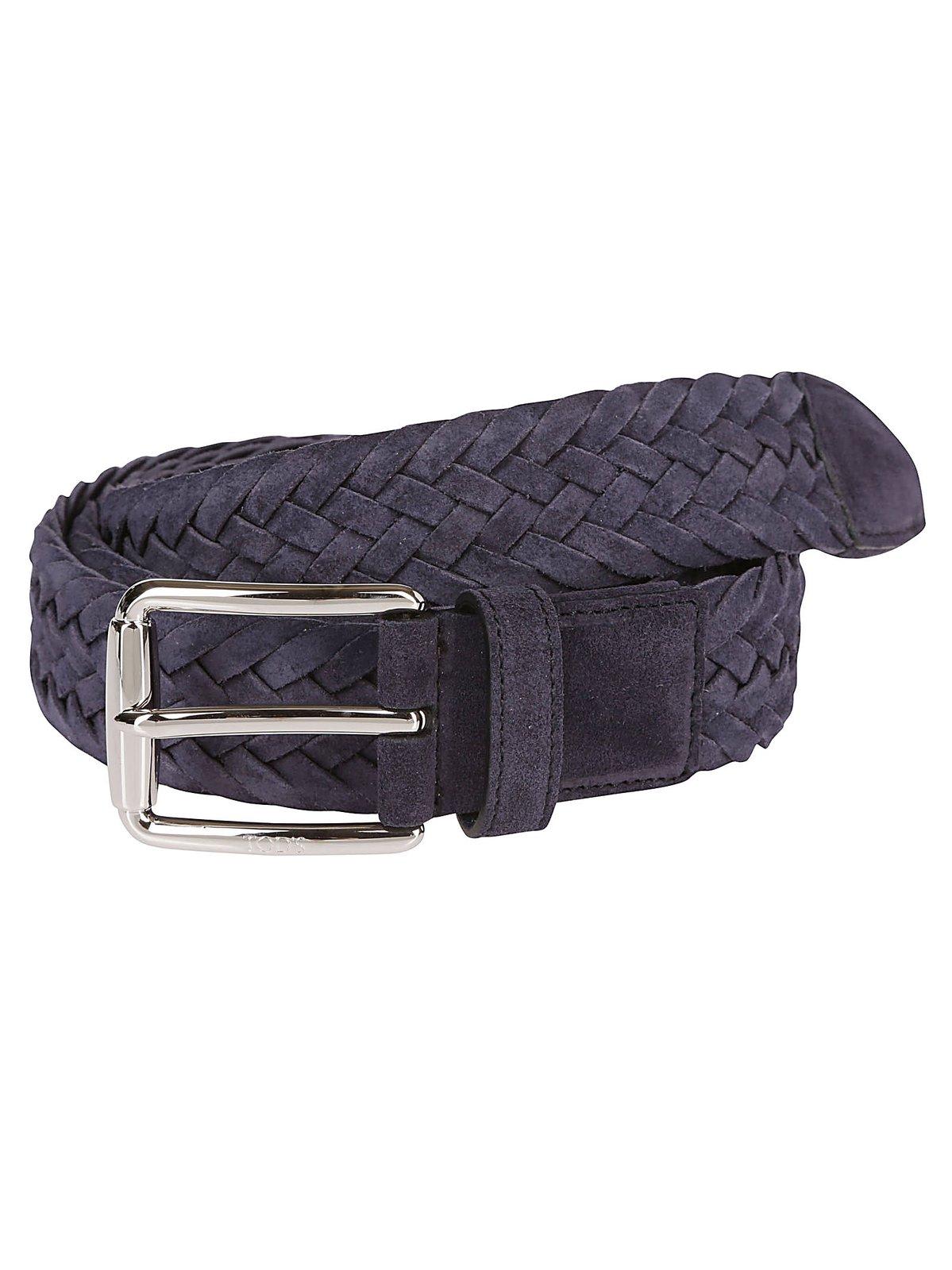 Shop Tod's Braided Buckle Belt In Blue