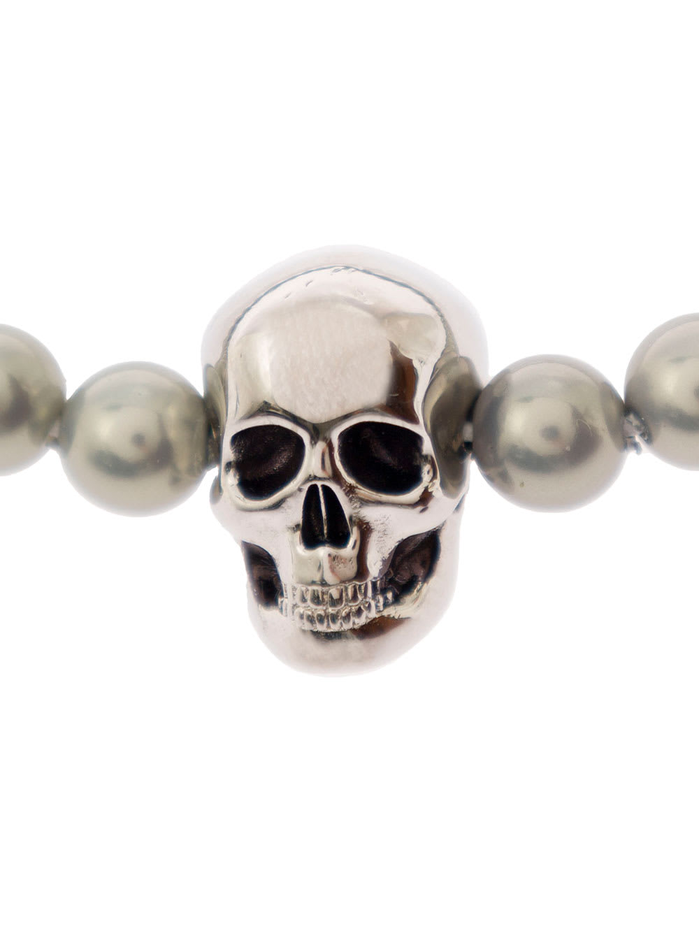 Shop Alexander Mcqueen Silver-colored Beaded Bracelet With Skull Charm In Brass Man In Metallic