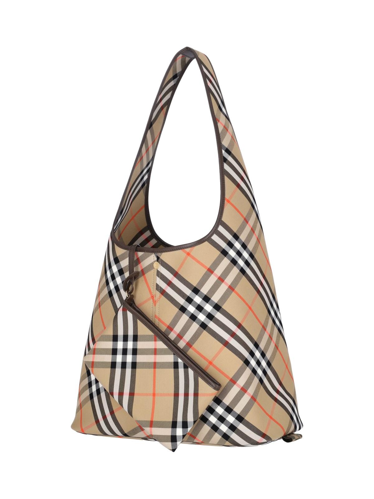 Shop Burberry Check Large Shoulder Bag In Beige