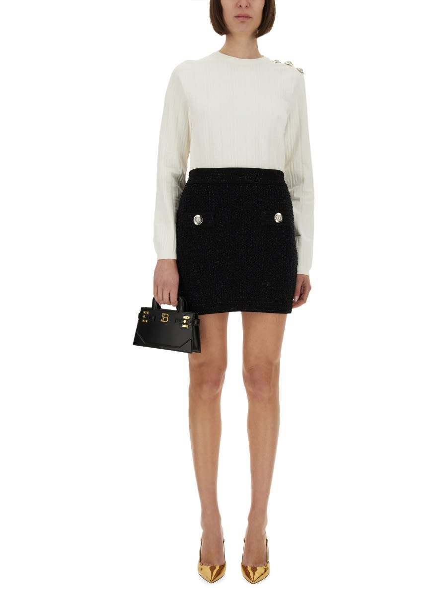 Balmain Maxi Shoulder Top Sweaters And Cardigans White In White