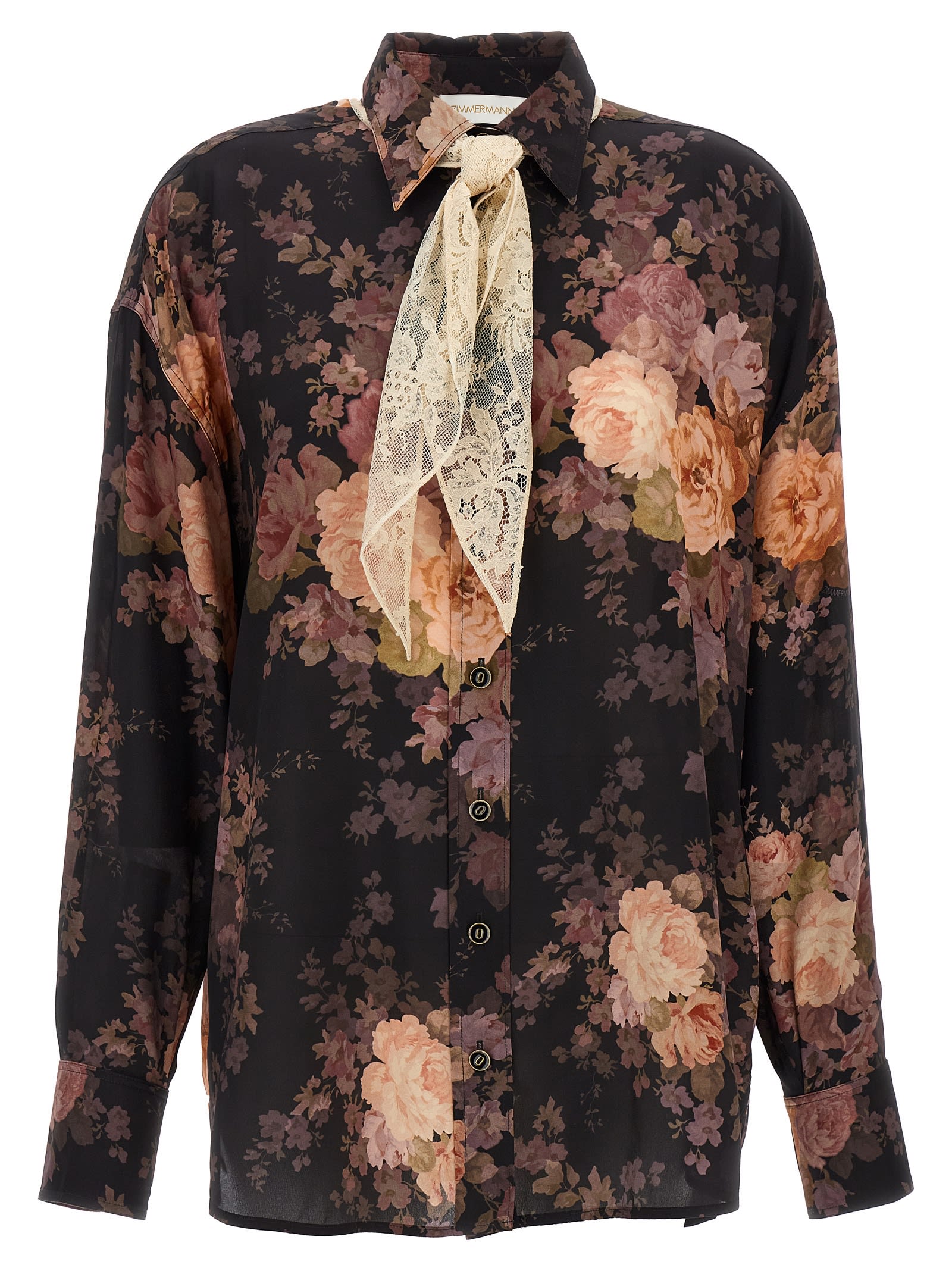 Shop Zimmermann Illustration Lace Scarf Shirt In Multicolor