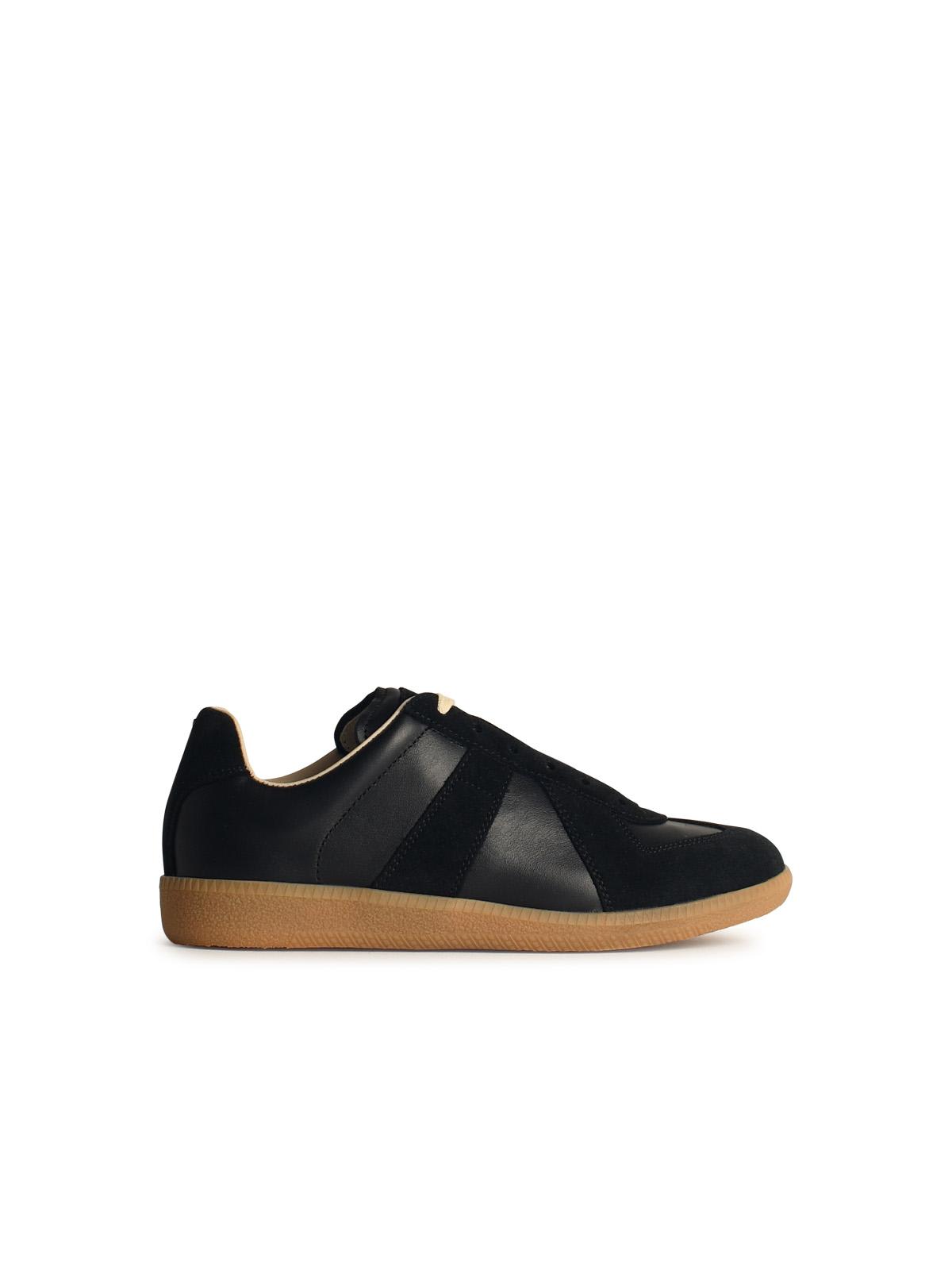 MAISON MARGIELA REPLICA BLACK LEATHER SNEAKERS 