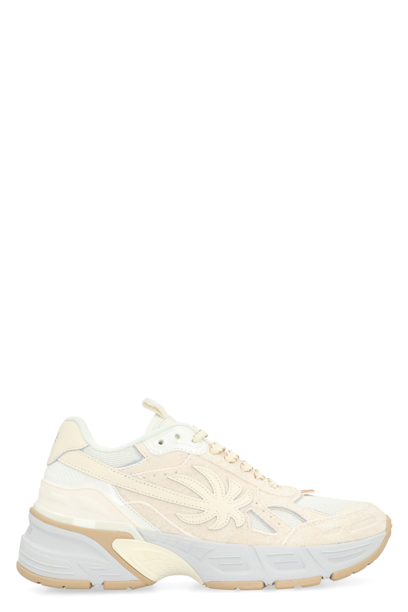 Shop Palm Angels Leather And Fabric Low-top Sneakers In Beige Beige (beige)