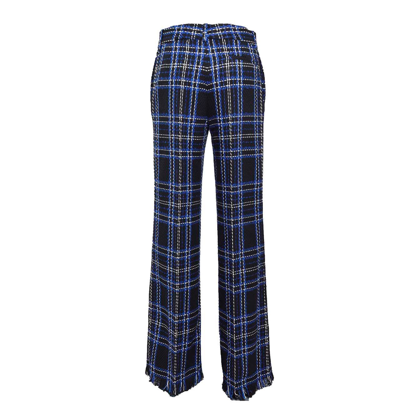 Shop Msgm Checked Fringed Edge Trousers In Nero