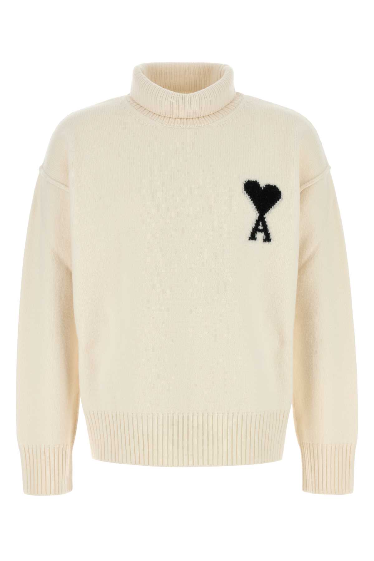 Ami Alexandre Mattiussi Ivory Wool Sweater In Neutral