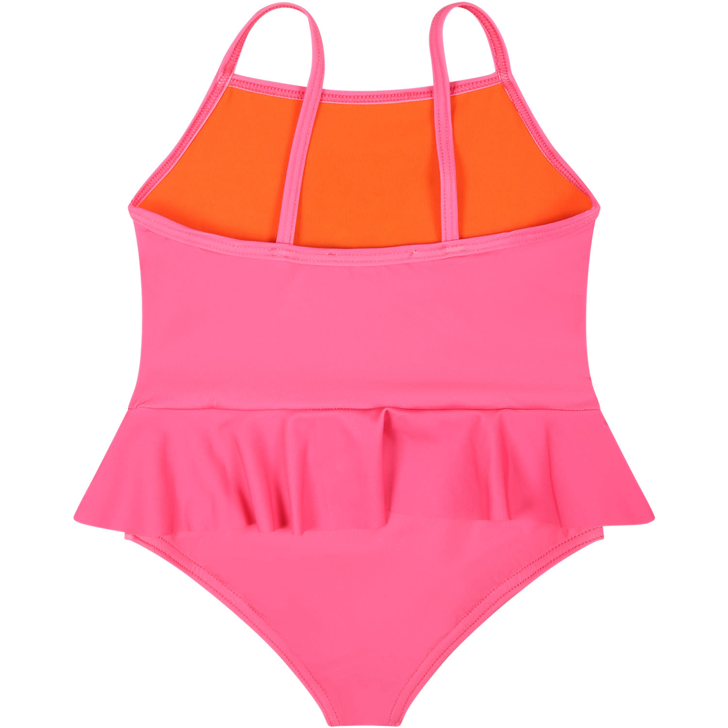 Shop Moschino Fuchsia Swimsuit For Baby Girl With Teddy Bear And Logo