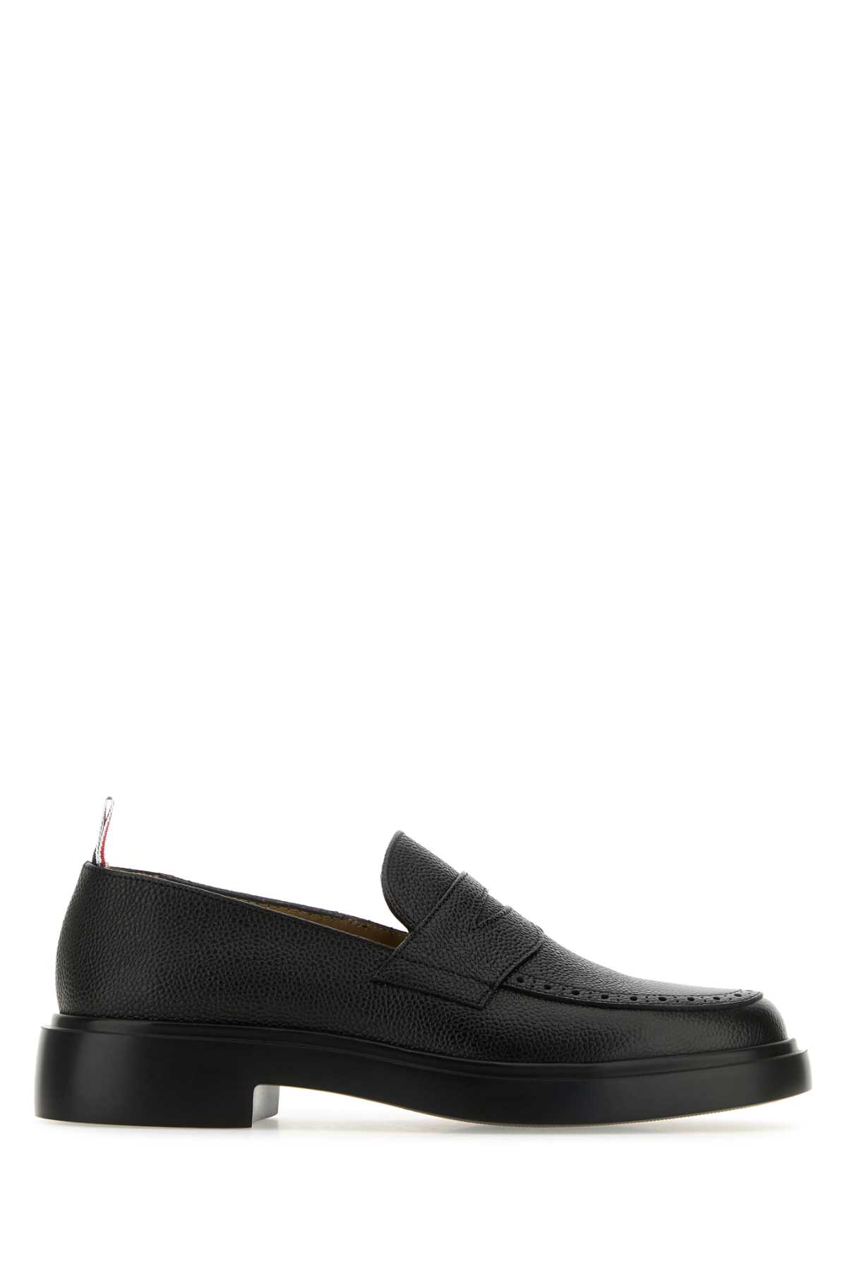 Shop Thom Browne Black Leather Penny Loafers