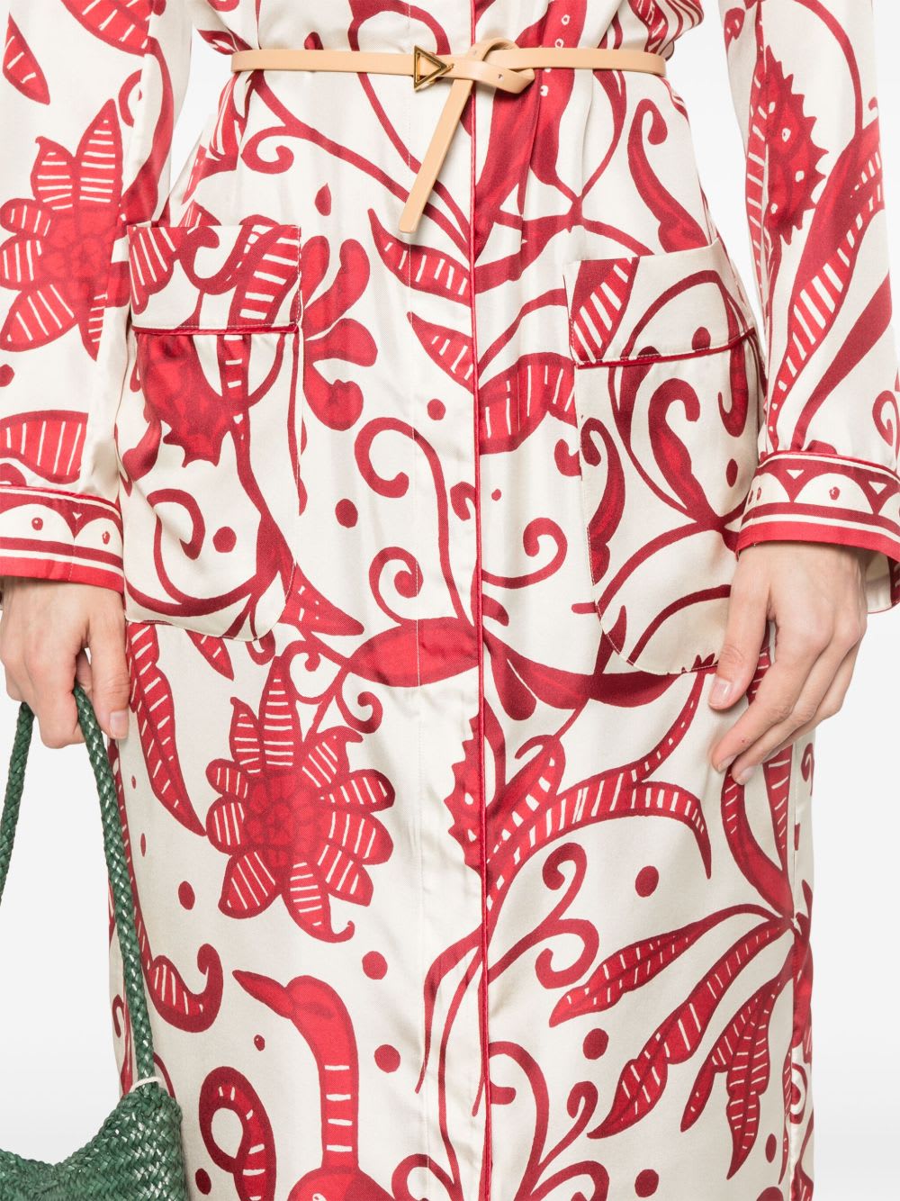 F.r.s For Restless Sleepers Printed Silk Long Shirtdress In Red