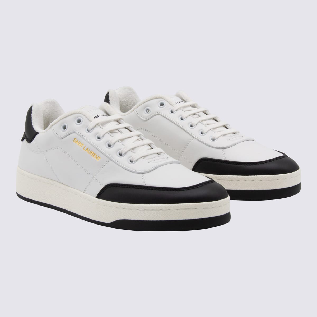Saint Laurent Smooth Leather Sneakers Contrast Panel In White