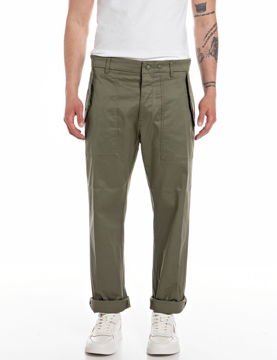 Shop Replay Trousers In Pistachio