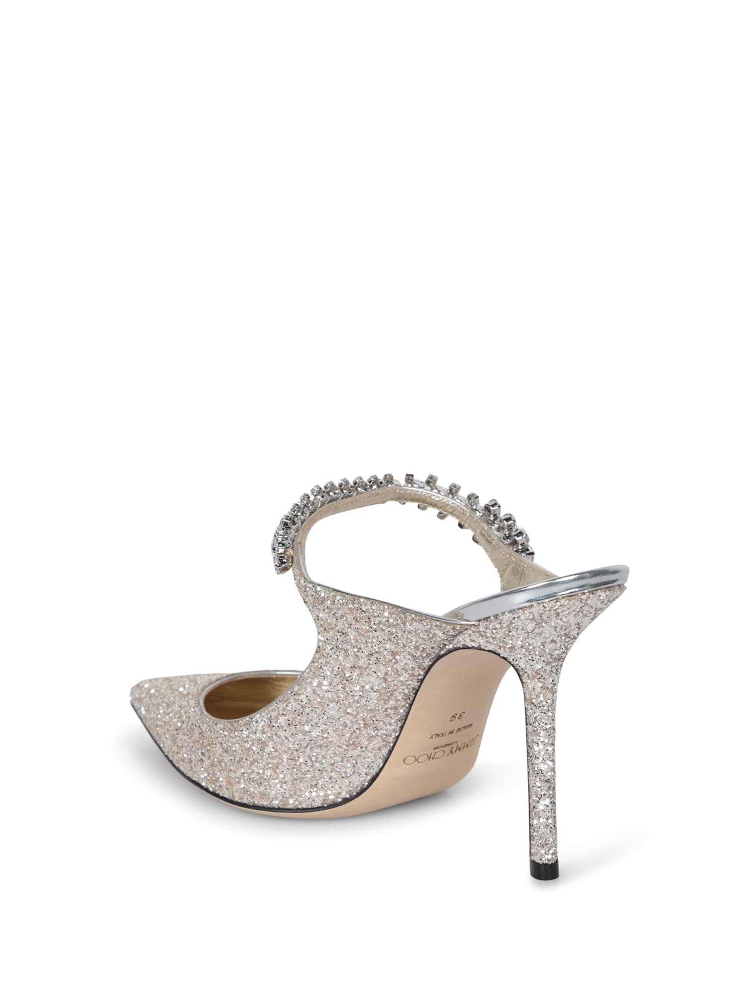 Jimmy Choo Bing 100 Mules In Silver With Glitter In Beige