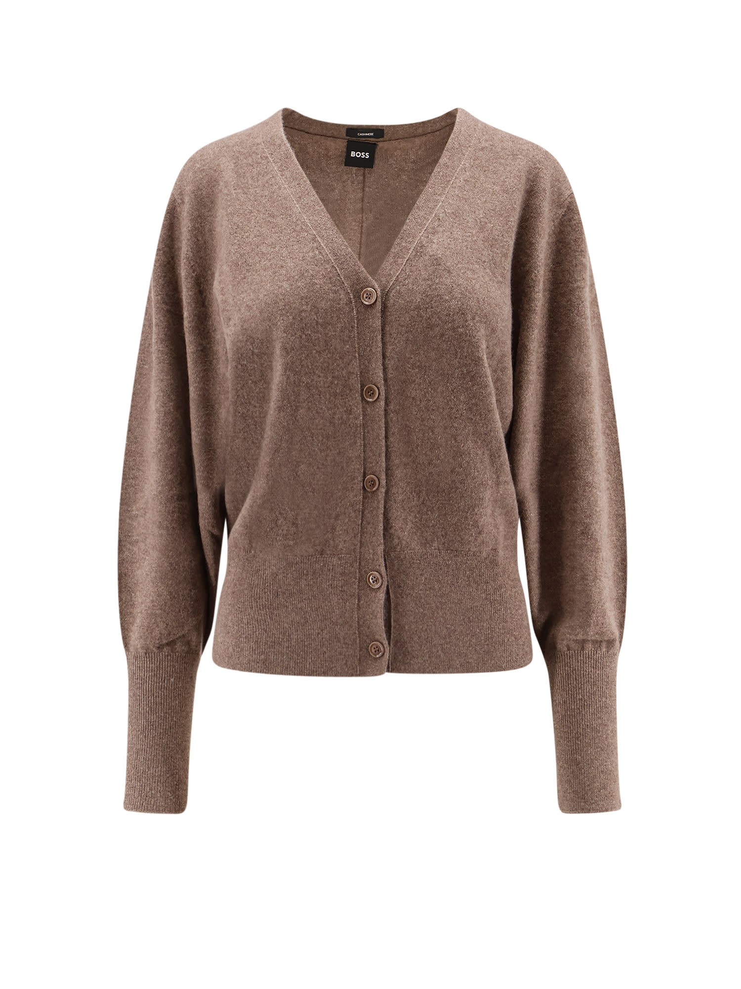 Hugo Boss Button V-neck Cardigan In Brown