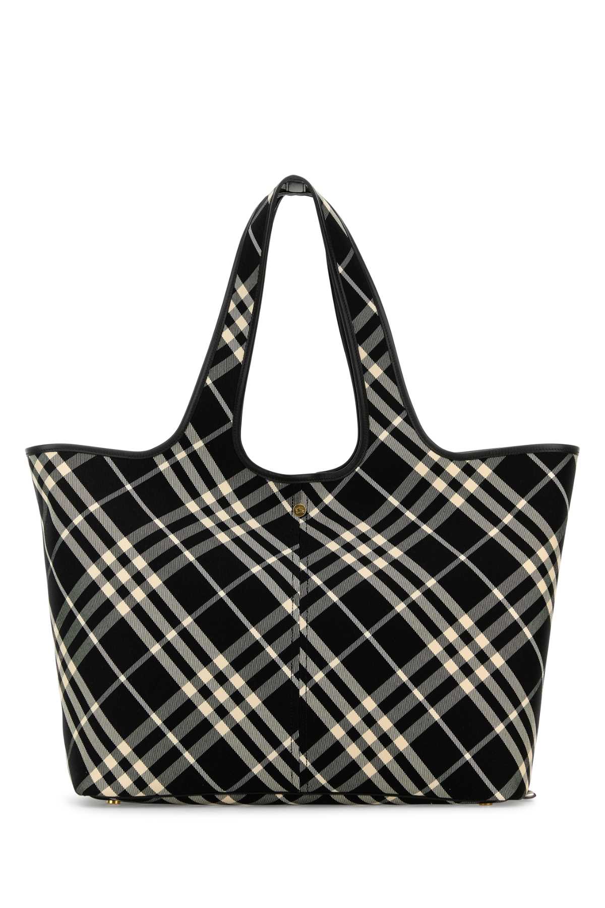 Shop Burberry Embroidered Canvas Medium Check Shopping Bag In Blackcalico