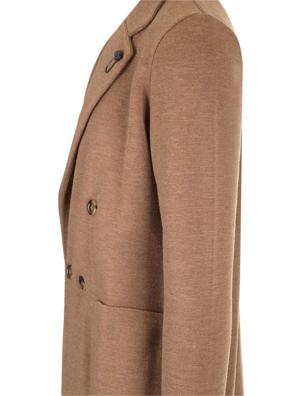 Shop Lardini Double Breasted Knitted Jacket In Brown