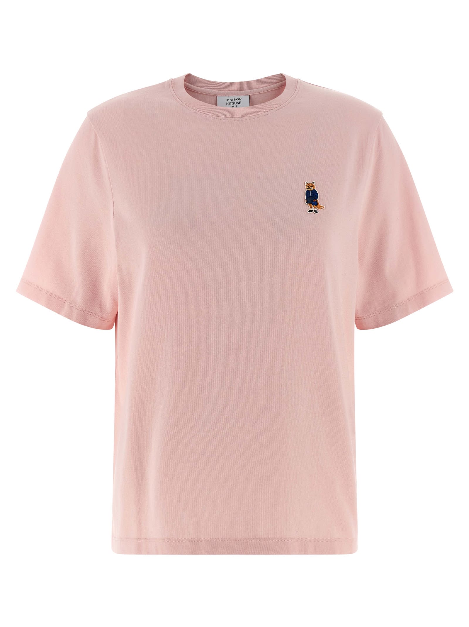Maison Kitsuné Fox Motif Cotton T-shirt Embroidered Detail In Pink