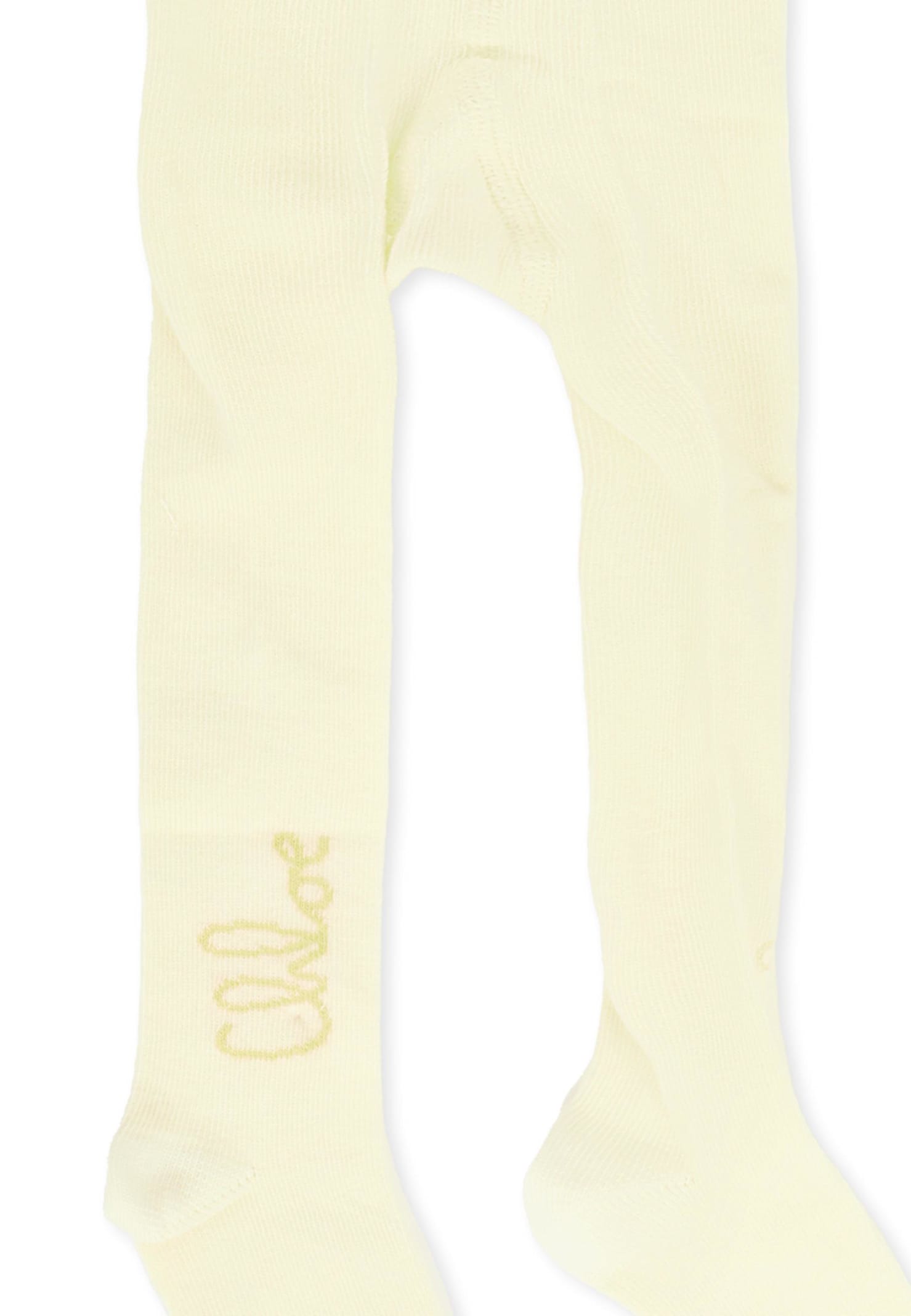 Chloé Ivory Tights For Baby Girl With Gold Logo In White