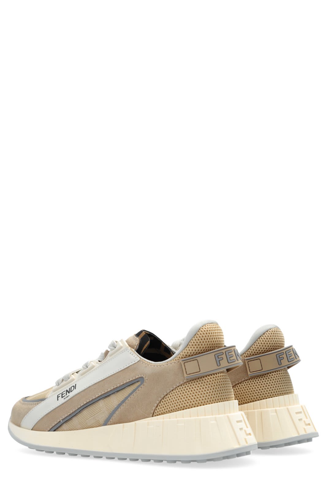 Shop Fendi Logo Printed Low-top Sneakers In Beige