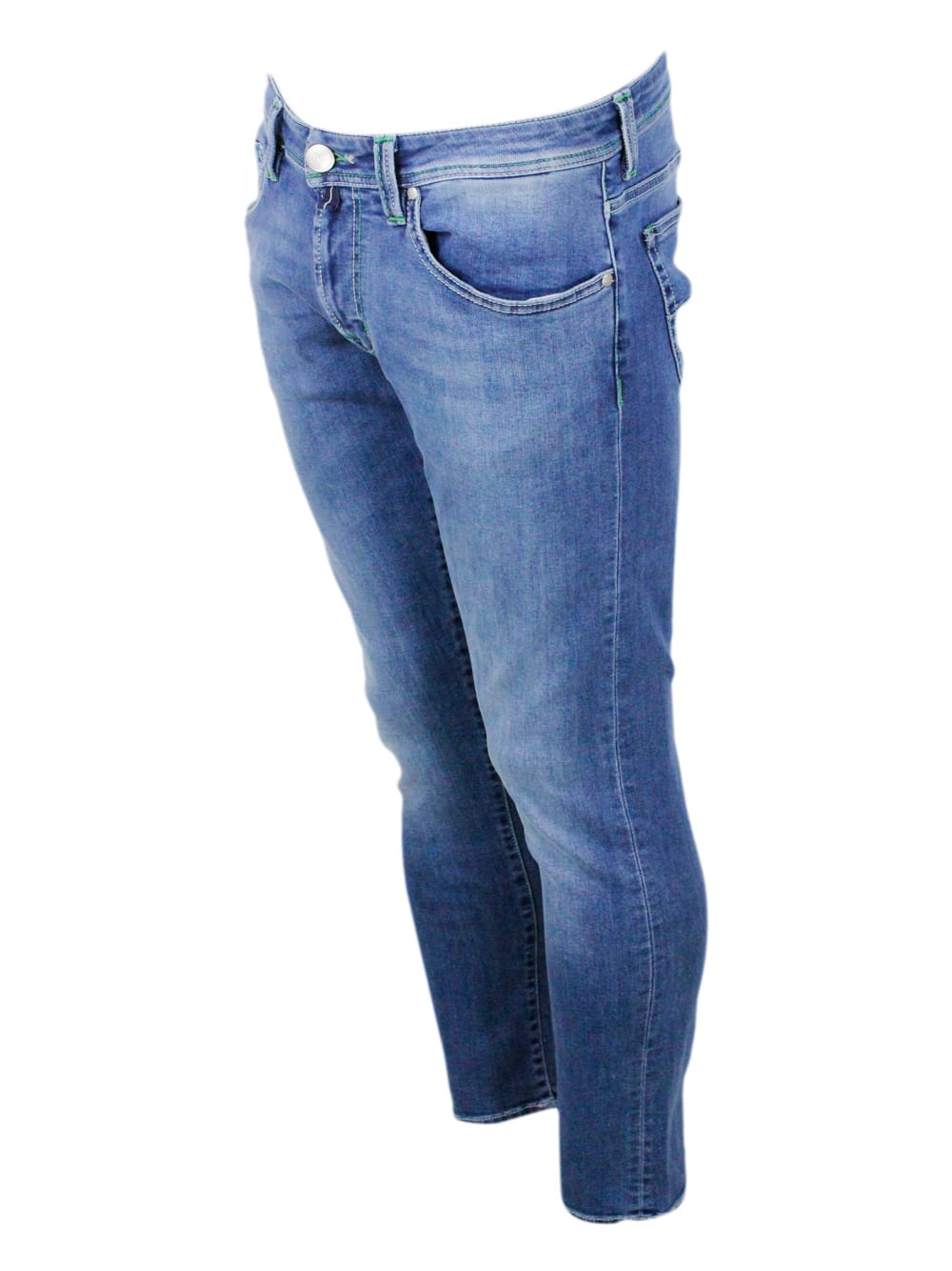Shop Sartoria Tramarossa Leonardo Zip Montecarlo Trousers In 5-pocket Super Stretch Selvedge Denim With Tone-on-tone Tailored