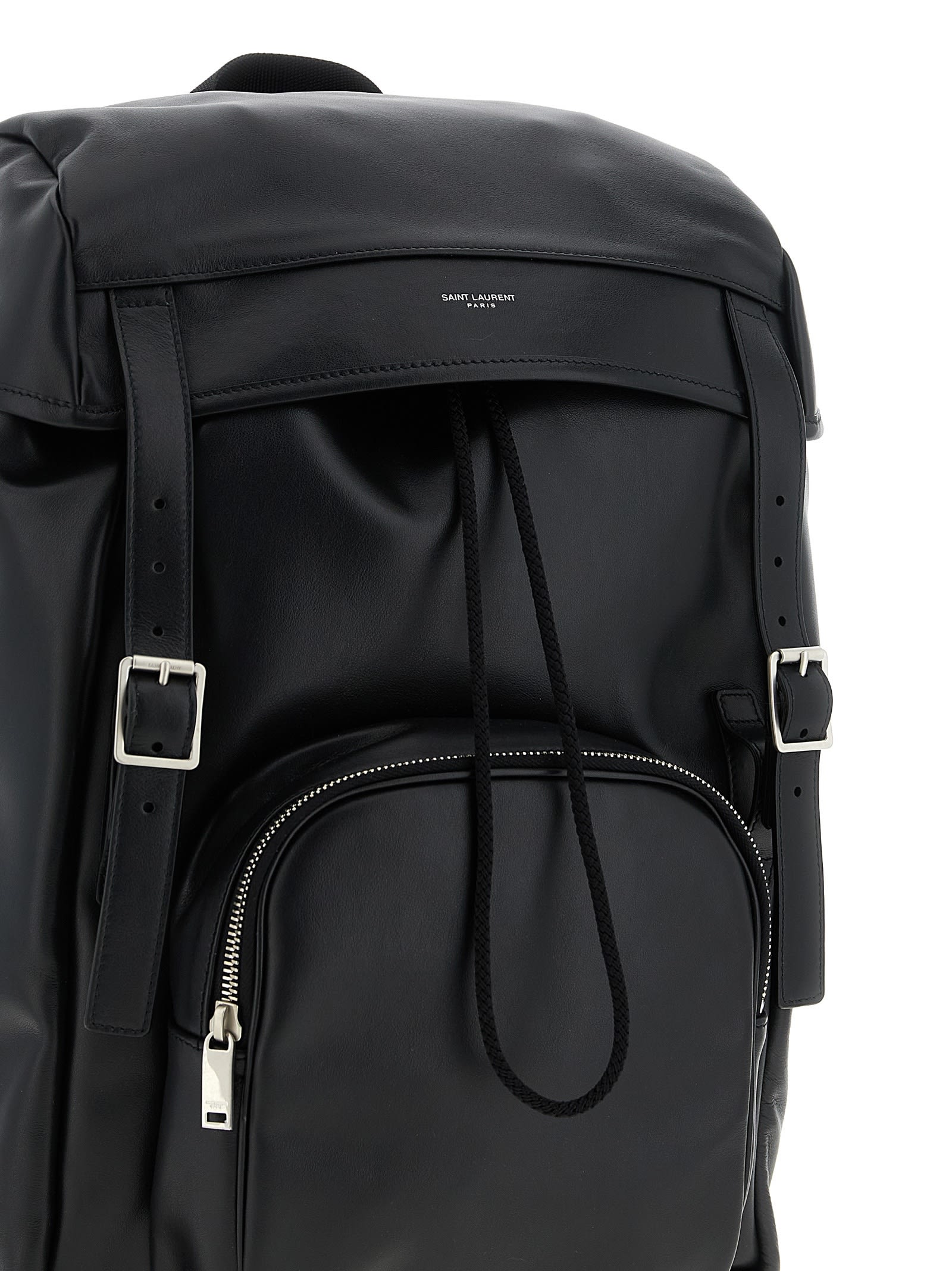 Saint Laurent Versatile Leather Backpack Featuring Zip Pocket In Black