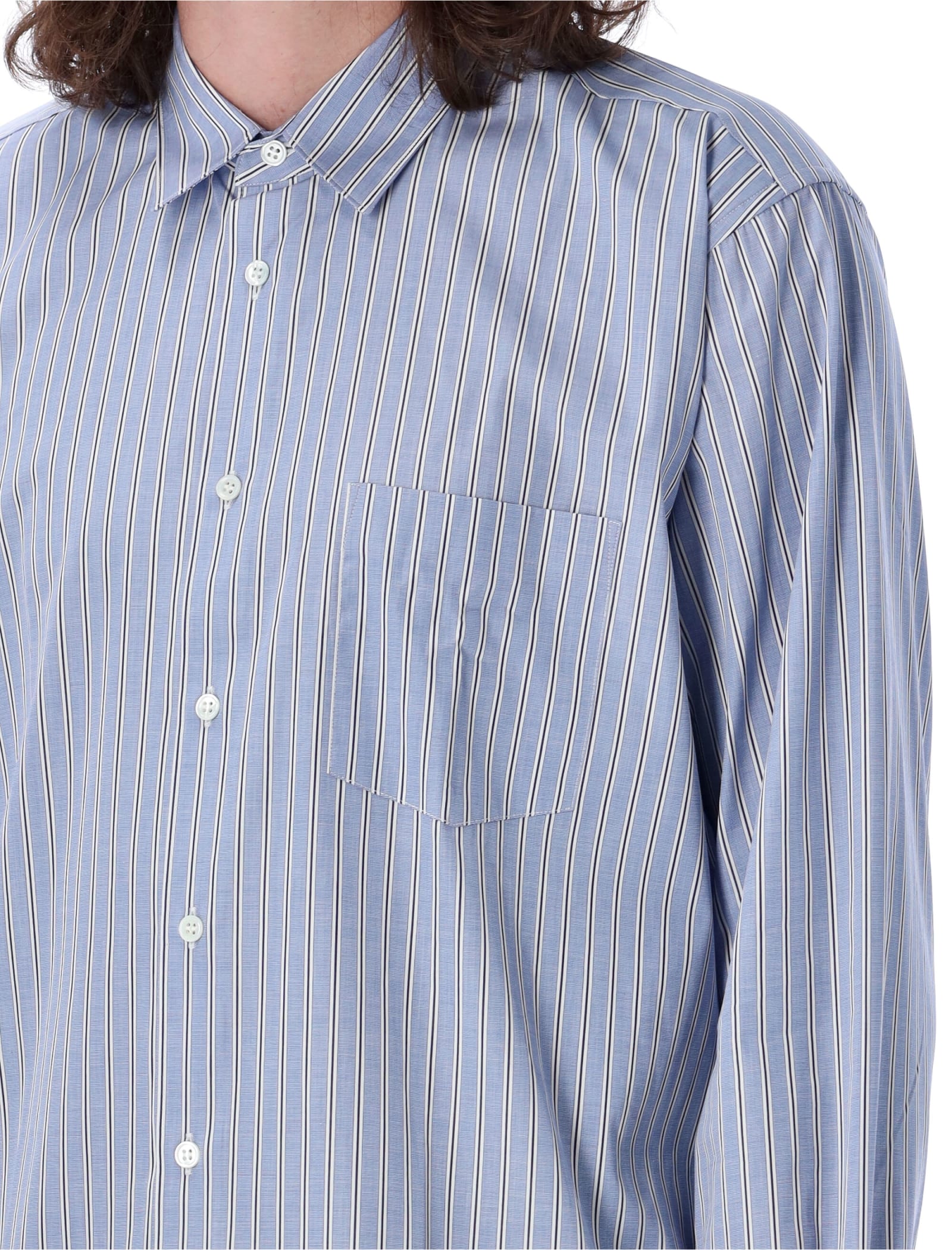 Shop Comme Des Garçons Shirt Stripes Shirt In Light Blue Navy