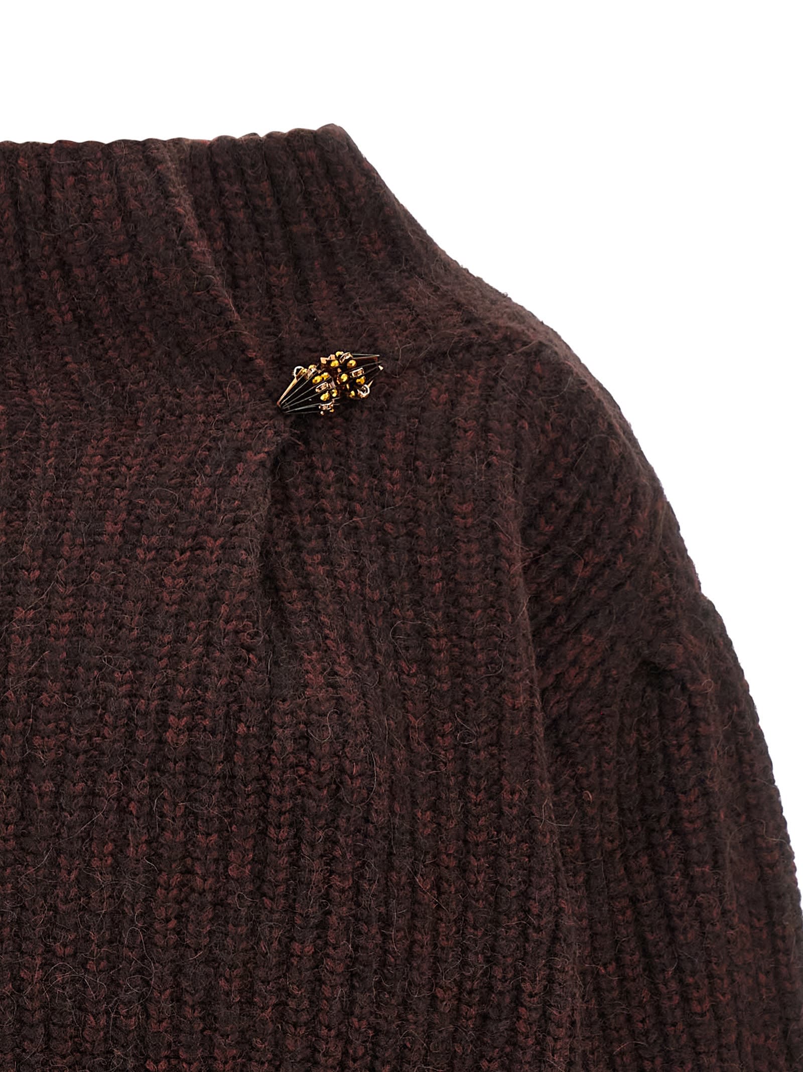 Dries Van Noten High Neck Long Sleeve Knit Sweater In Brown