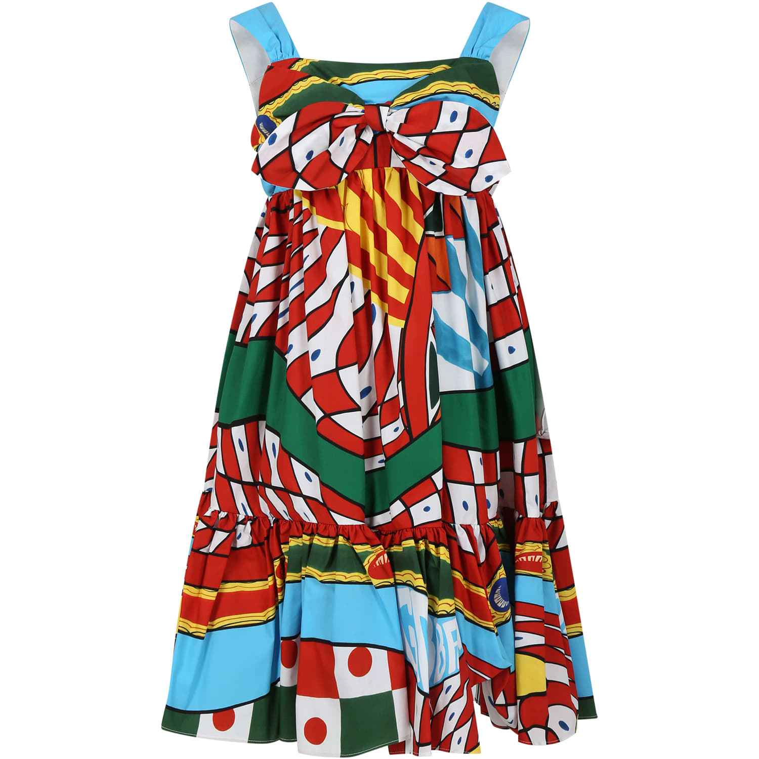 Dolce & Gabbana Kids' Red Dress For Girl With Cart Print And Logo In Multicolor