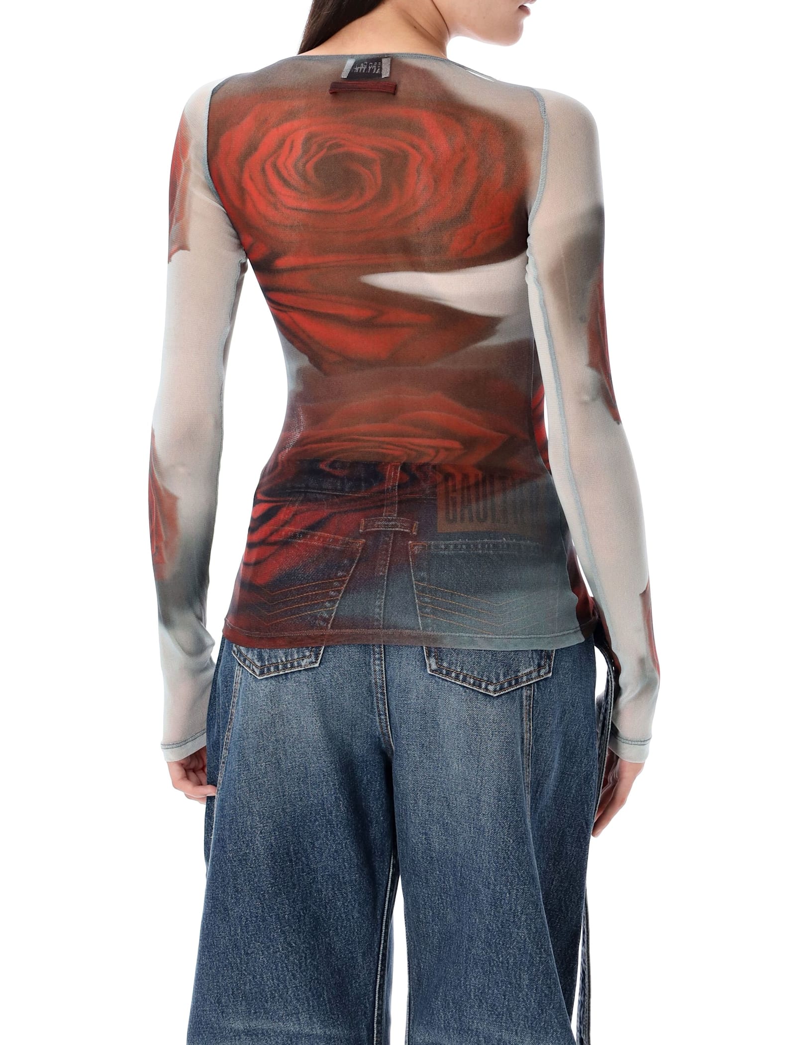 Jean Paul Gaultier Rose Mesh Floral Top In Multi