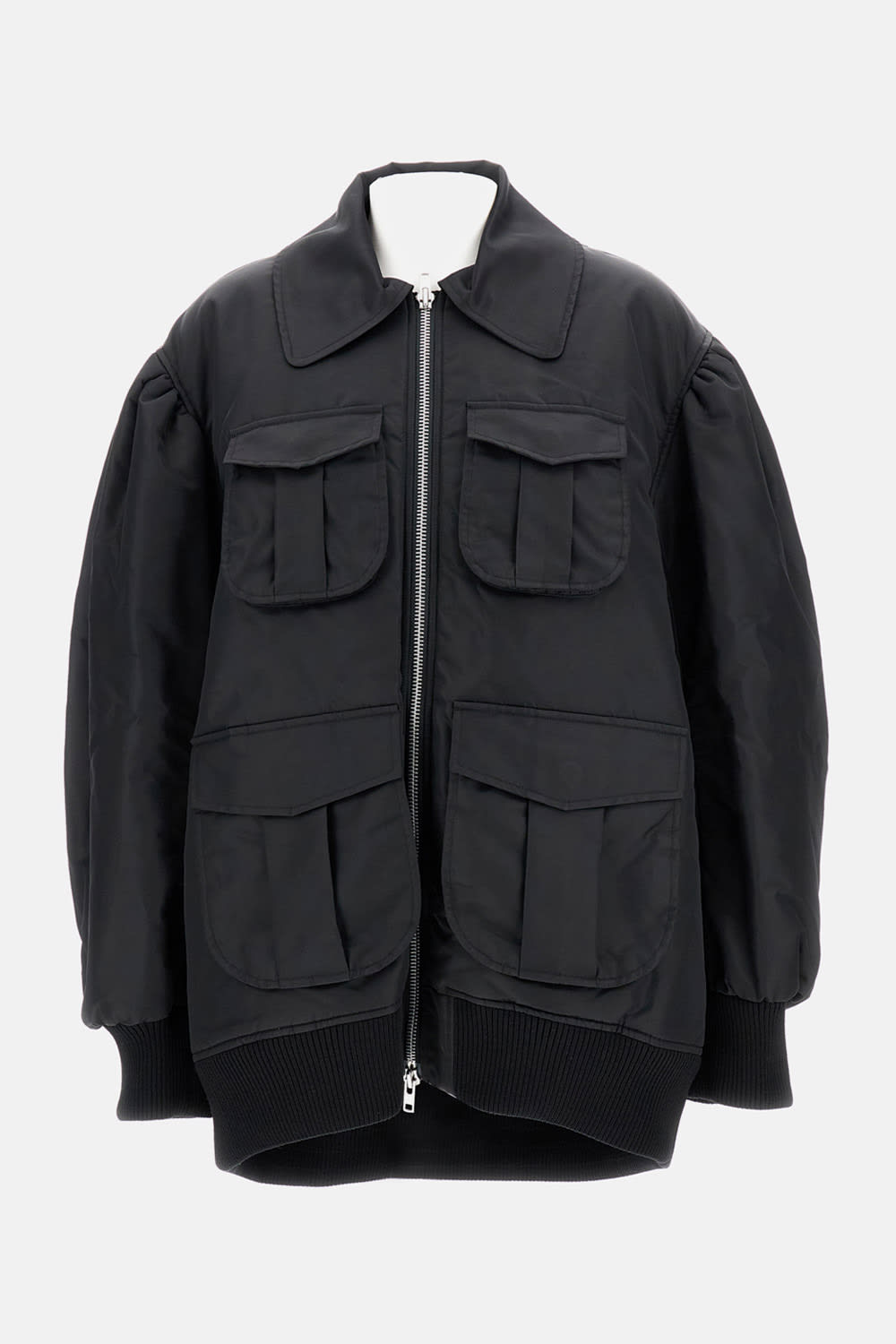 Simone Rocha Puff Sleeve Multi Pocket Bomber Jacket In Black