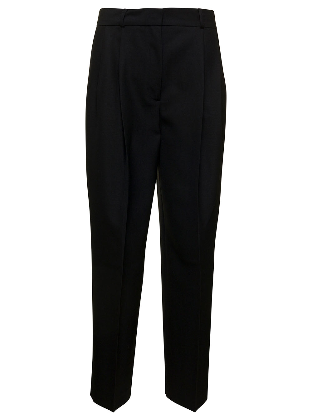 Shop Totême Black Double Pleated Tailored Trousers In Wool Blend Woman
