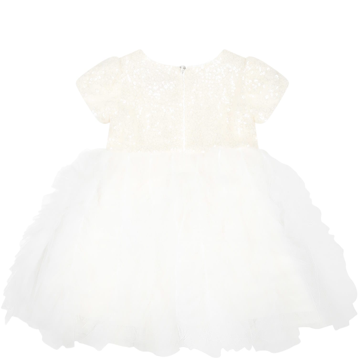 Shop Monnalisa White Dress For Baby Girl With Sequins