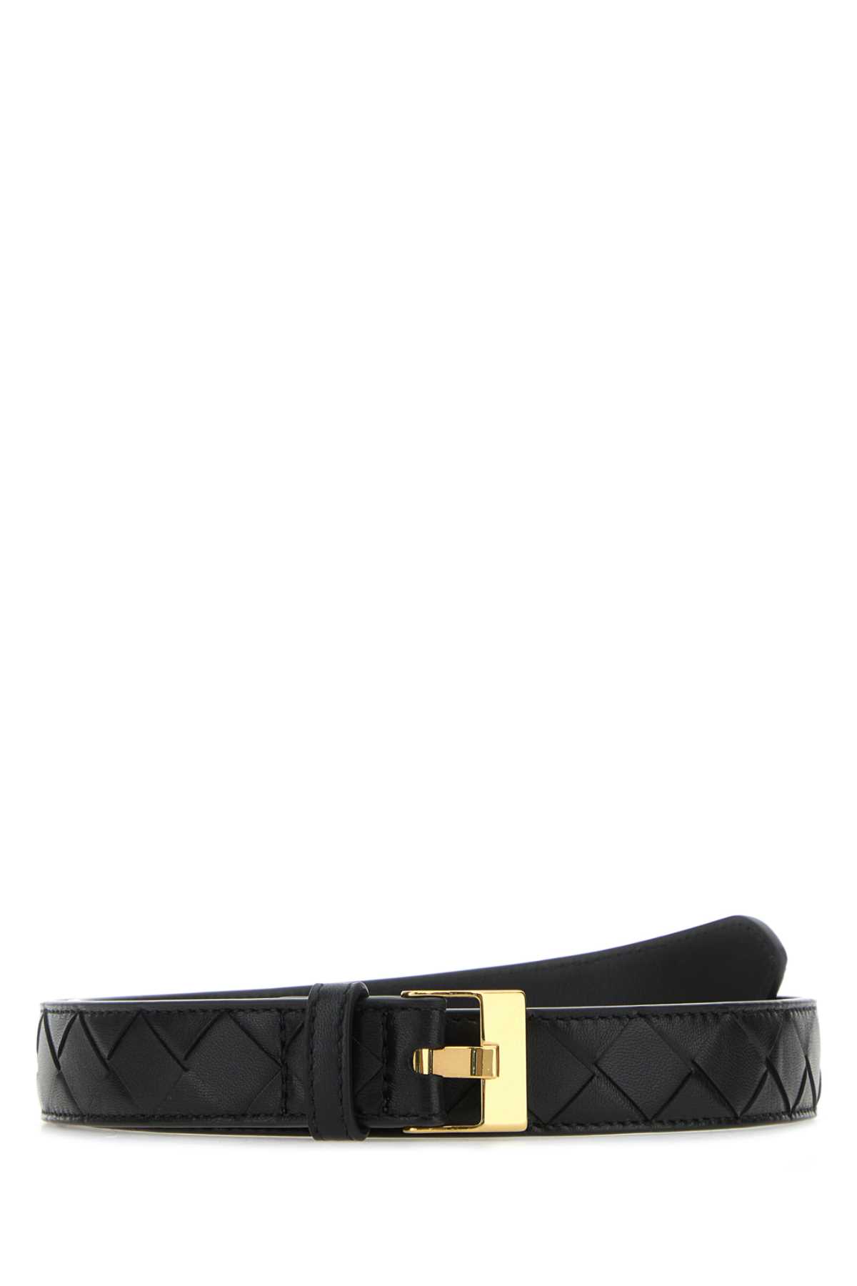 Bottega Veneta Black Belt With All-over Intreccio Motif In Leather Woman In Black