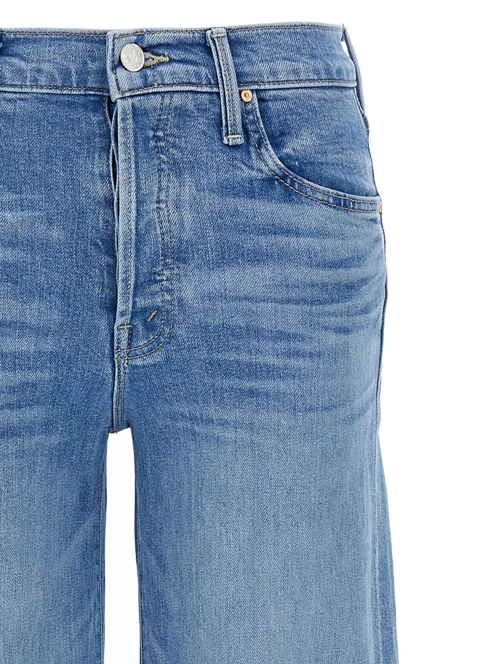 Mother The Twister Sneak Frayed Hems Flared Wide Leg Jeans In Light Blue