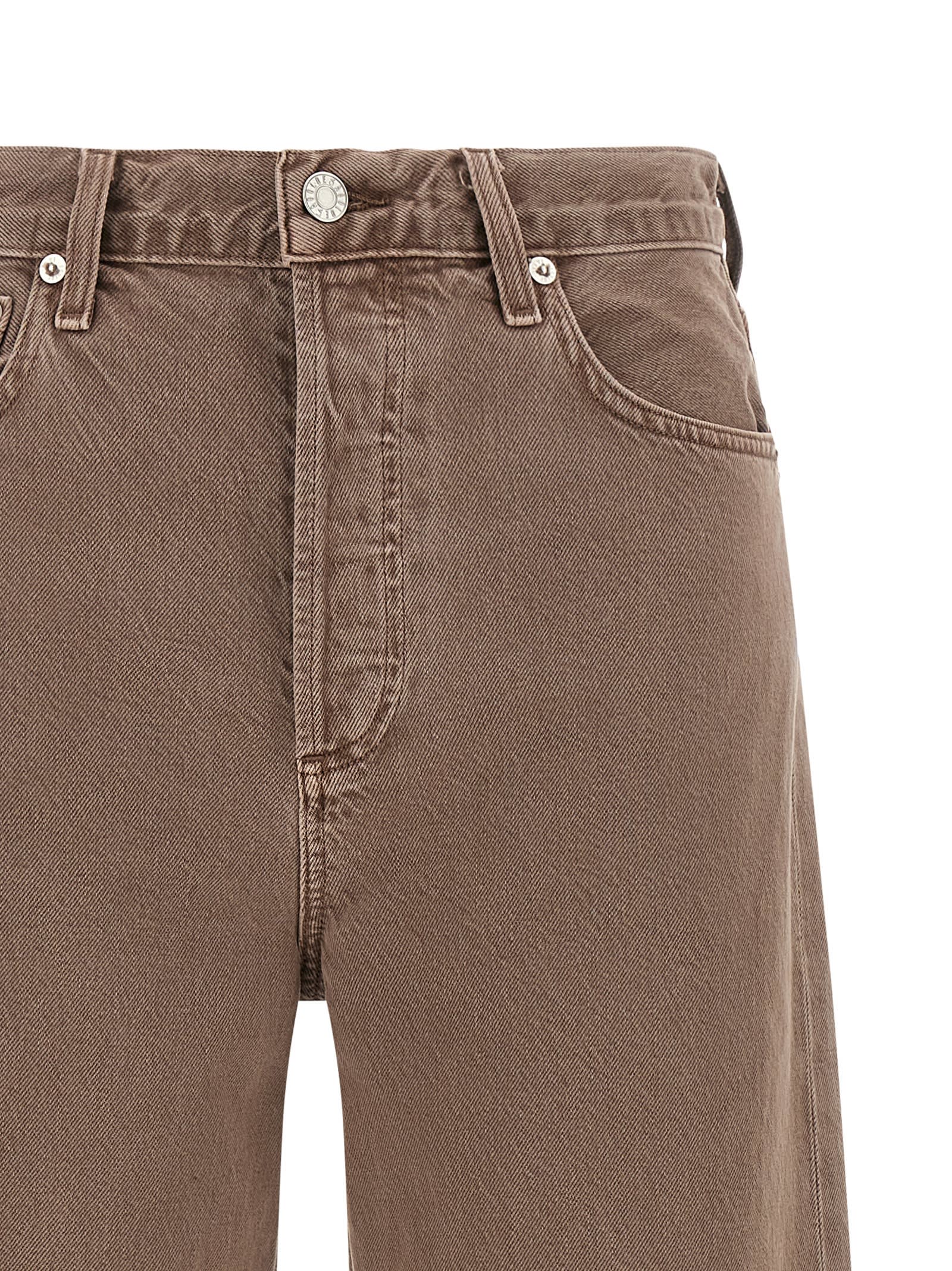 Agolde Wide Leg Denim Trousers With Front And Back Pockets In Brown