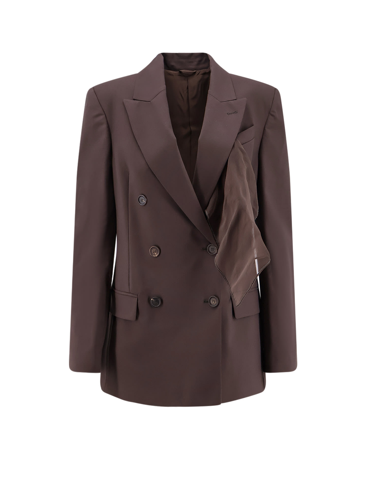 Brunello Cucinelli Tropical Luxury Wool Blazer With Monili In Brown