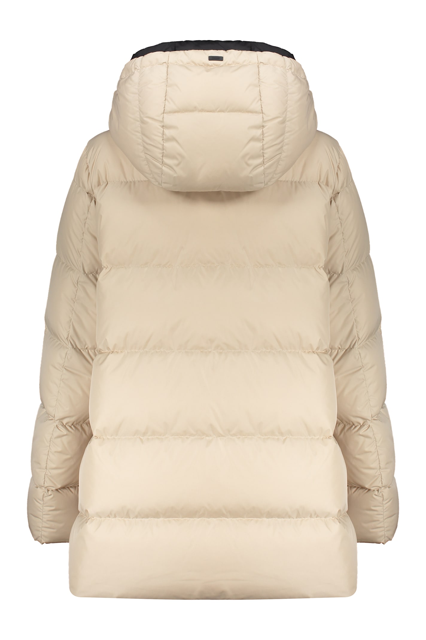 Shop Herno Short Down Jacket With Hood In Beige