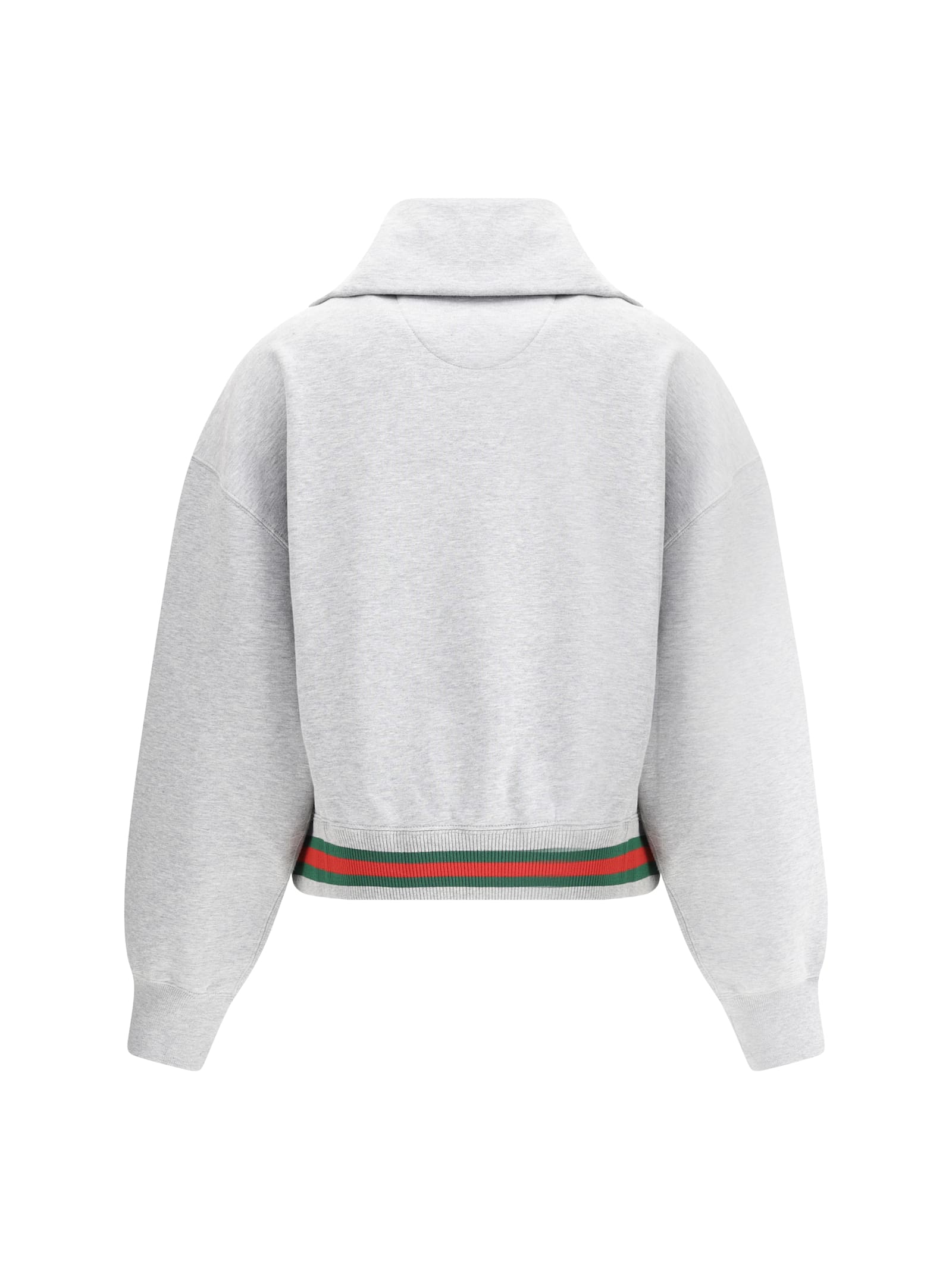Gucci Grey Sweatshirt With Half Zip Closure And Web Detail On The Waist In Jersey Woman In Grey Melange/mix