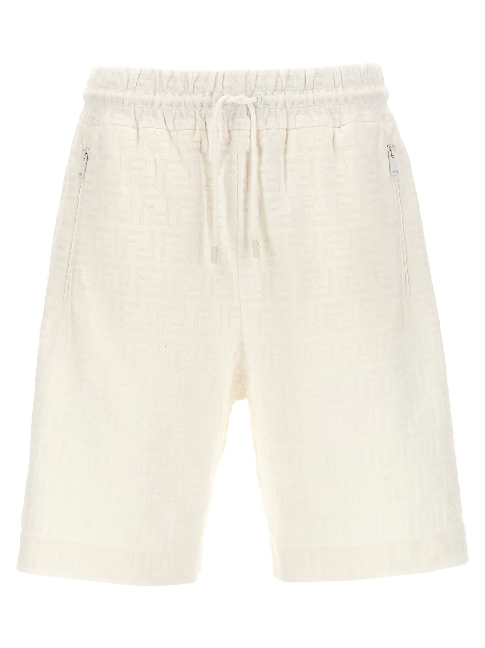 Shop Fendi Jacquard Bermuda Shorts In White