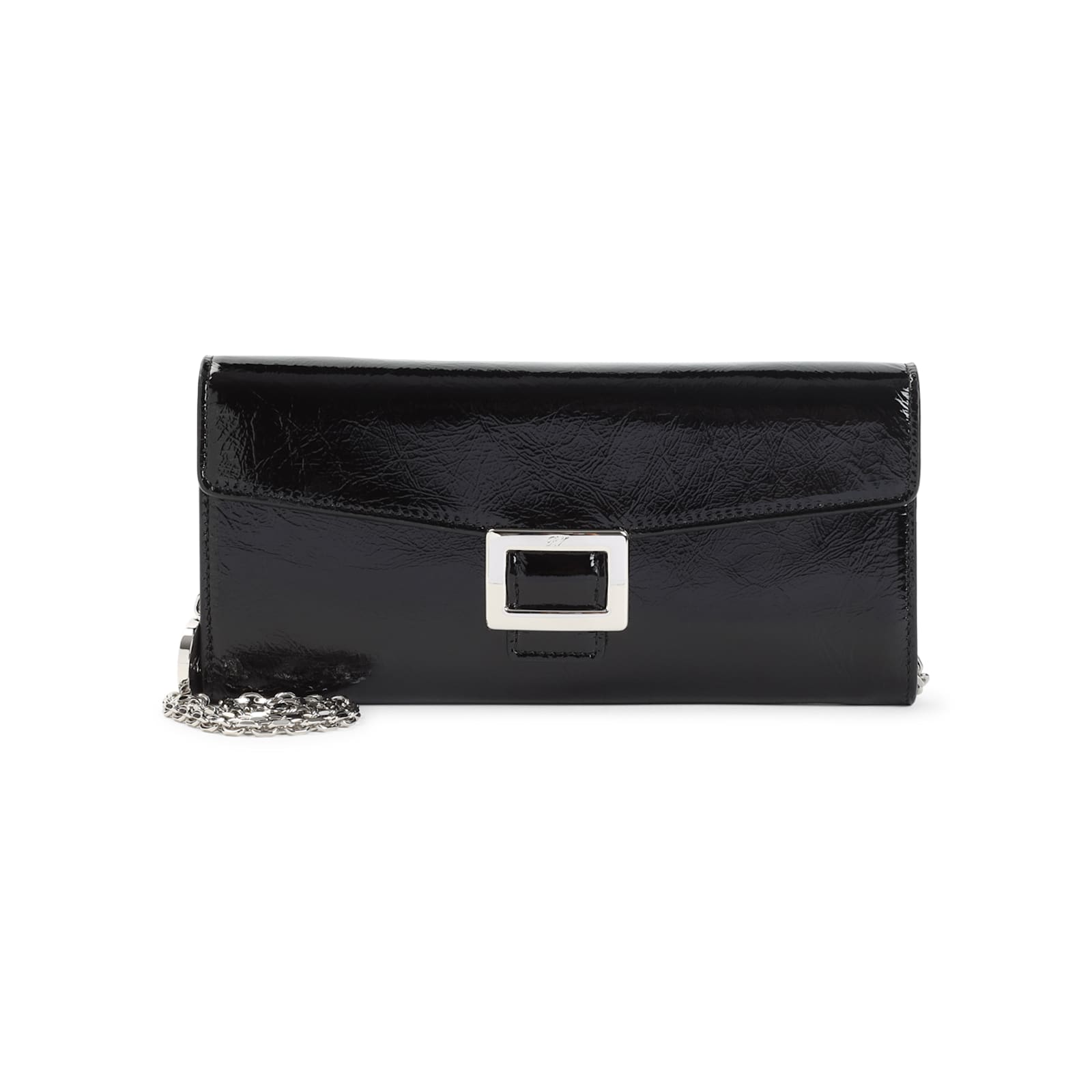 Roger Vivier Patent Leather Belle Vivier Wallet On Chain In Black