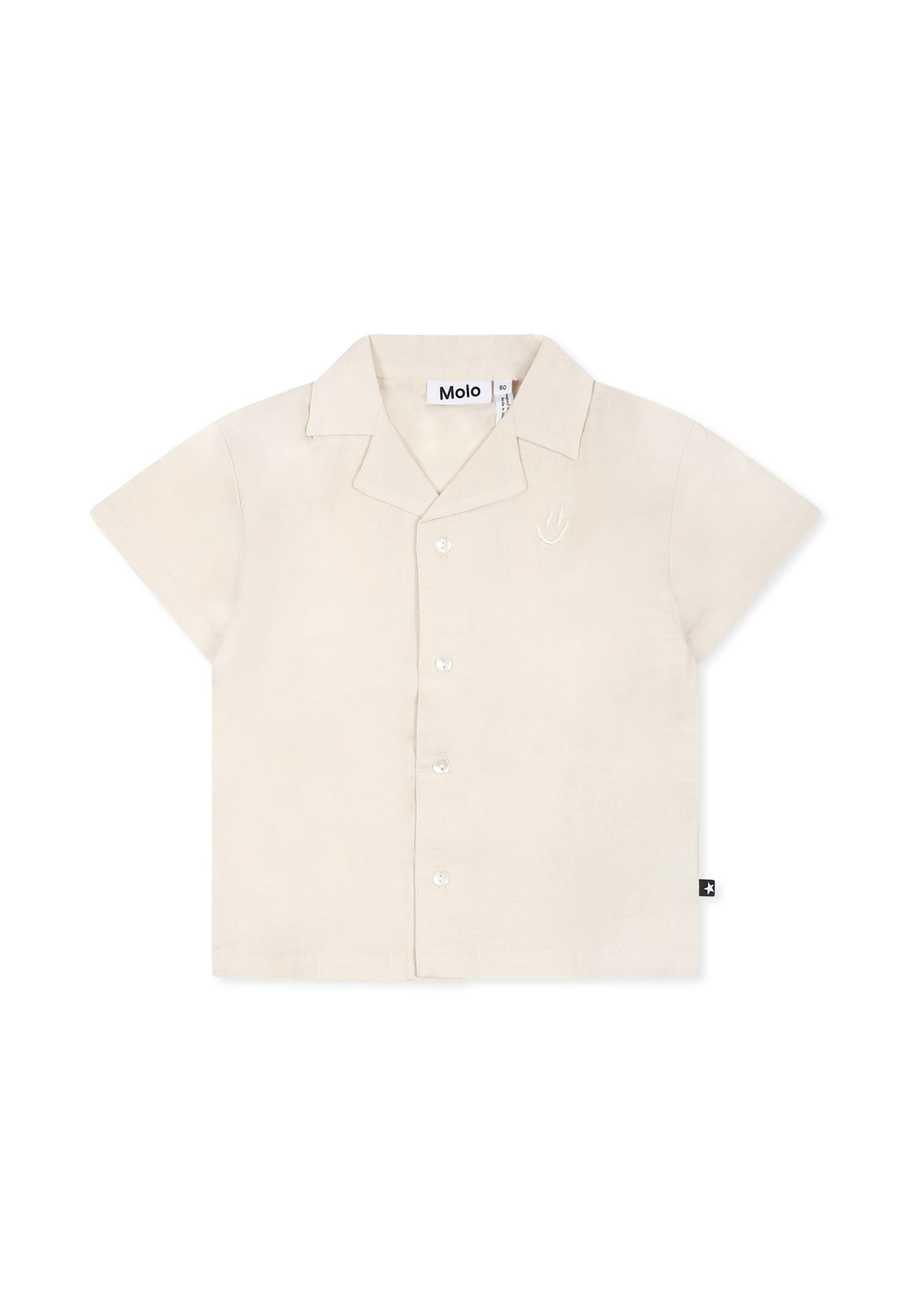 Molo Ivory Shirt For Babykids With Smiley In Ivory