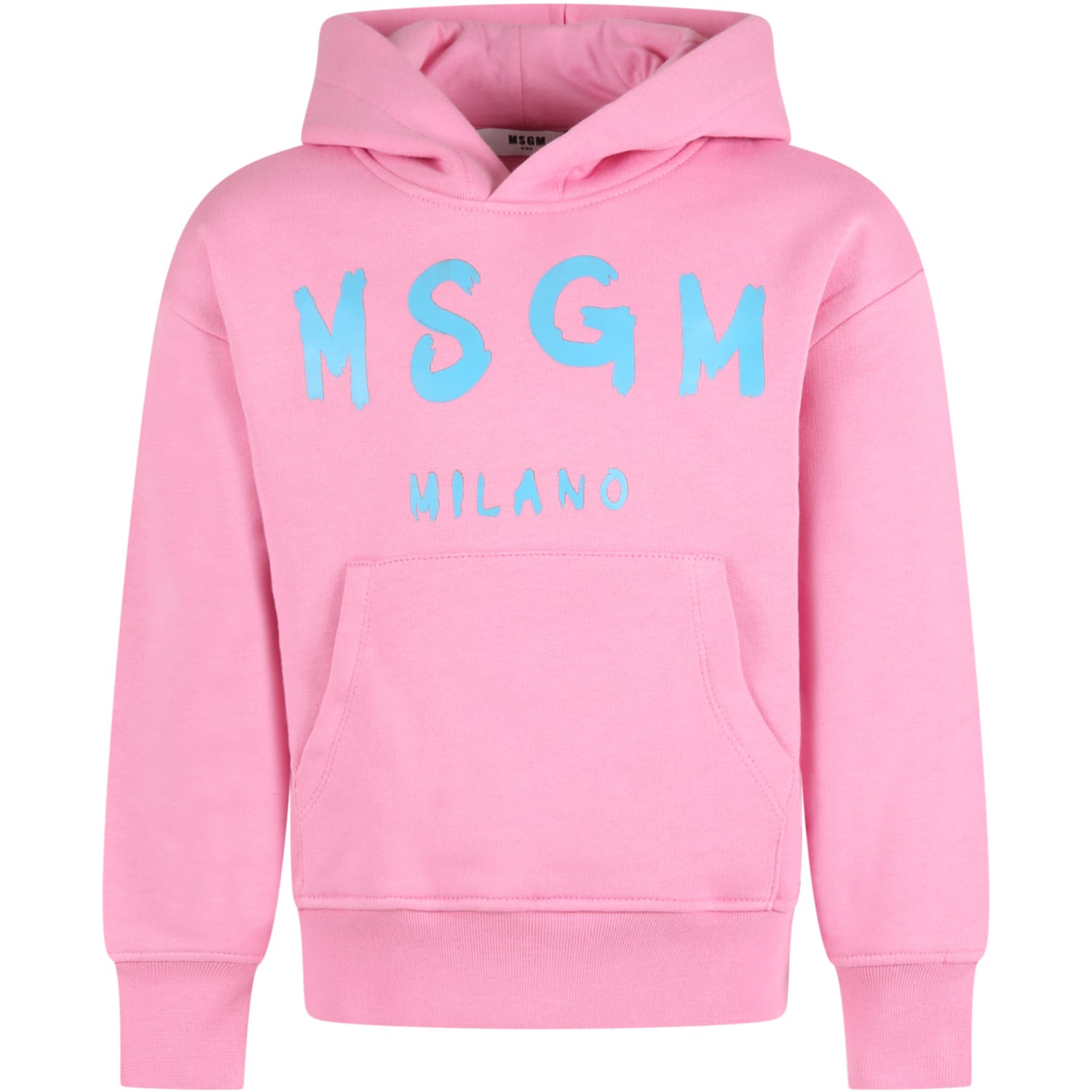 MSGM Pink Sweatshirt For Girl With Light Blue Logo