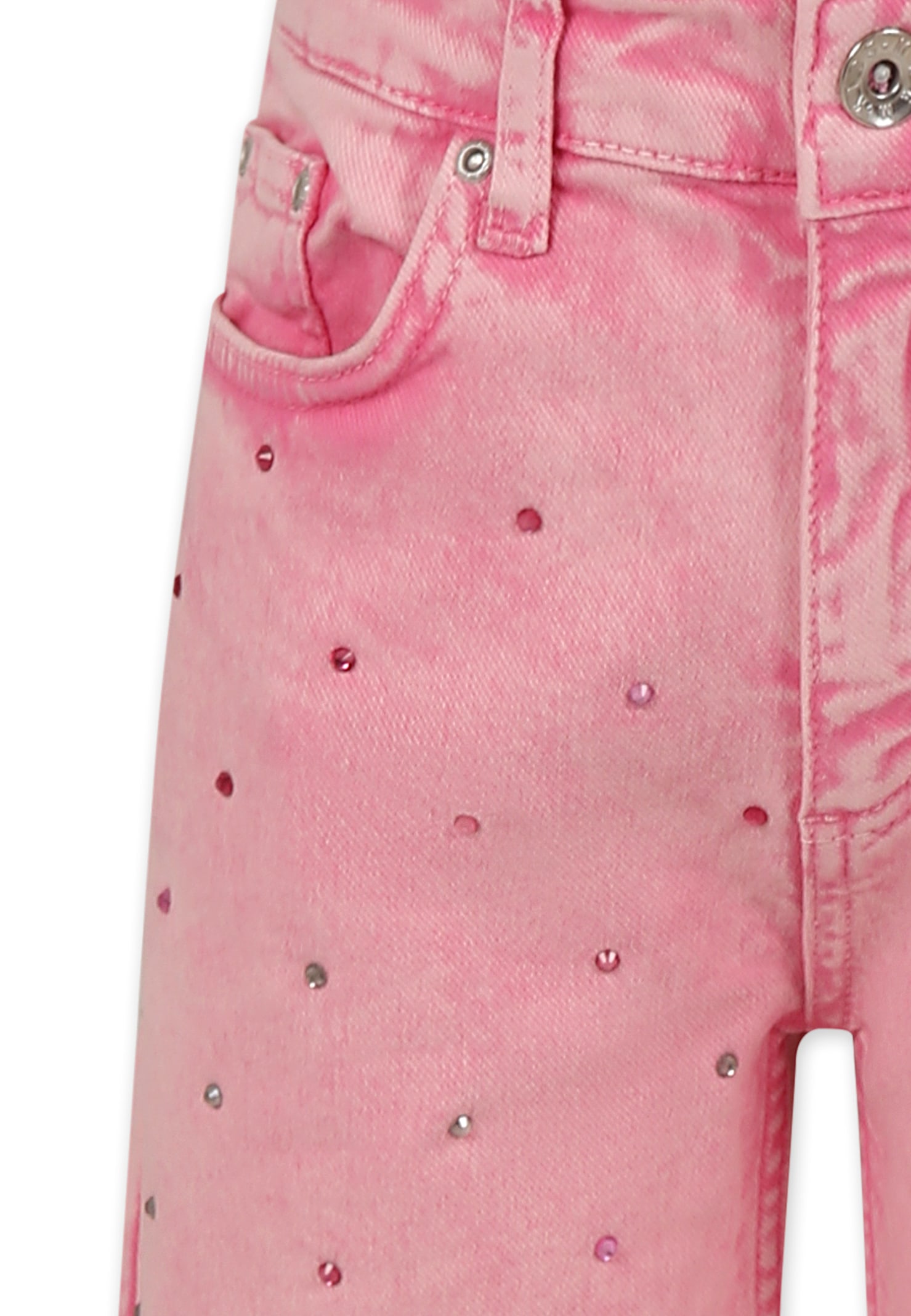 Msgm Pink Jeans For Girl With Rhinestones In Pink