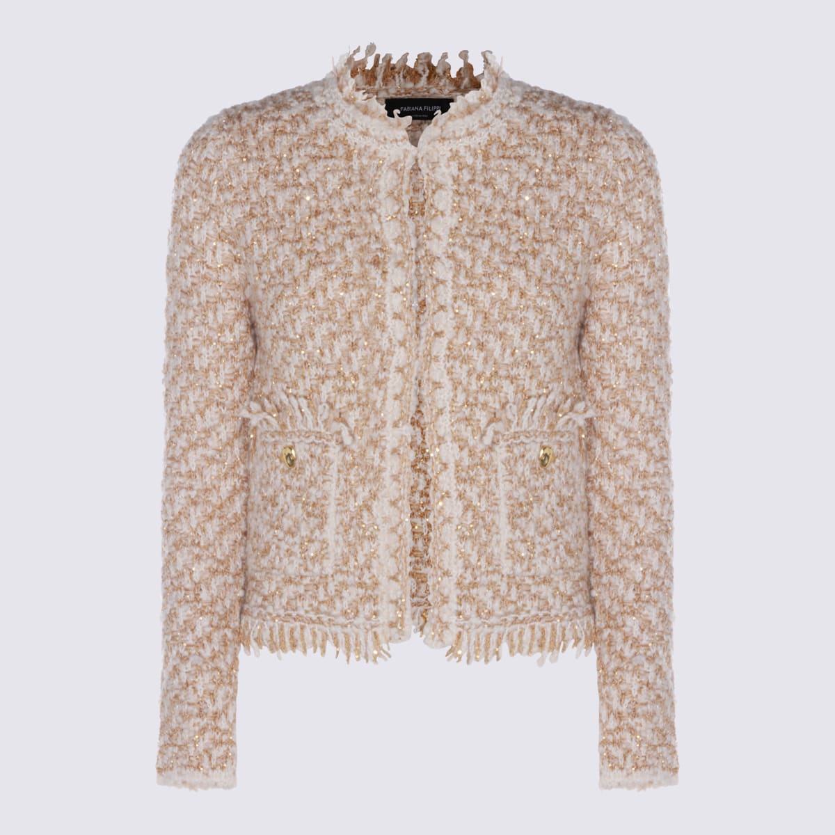 Fabiana Filippi Bicolor Tweed Boucle Jacket In Neutral