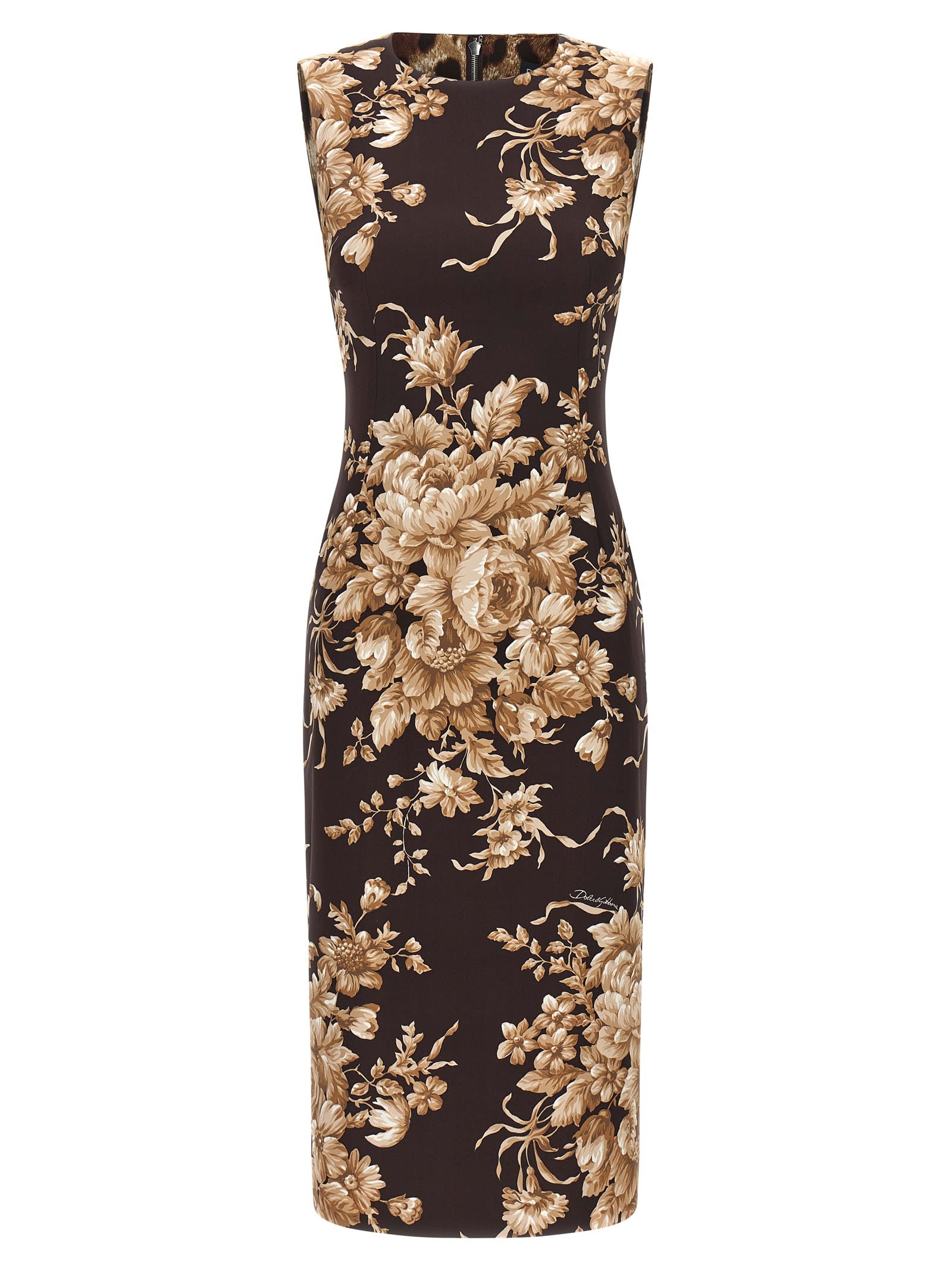 Dolce & Gabbana Rose Cretonne Charmeuse Sleeveless Midi Dress In Black