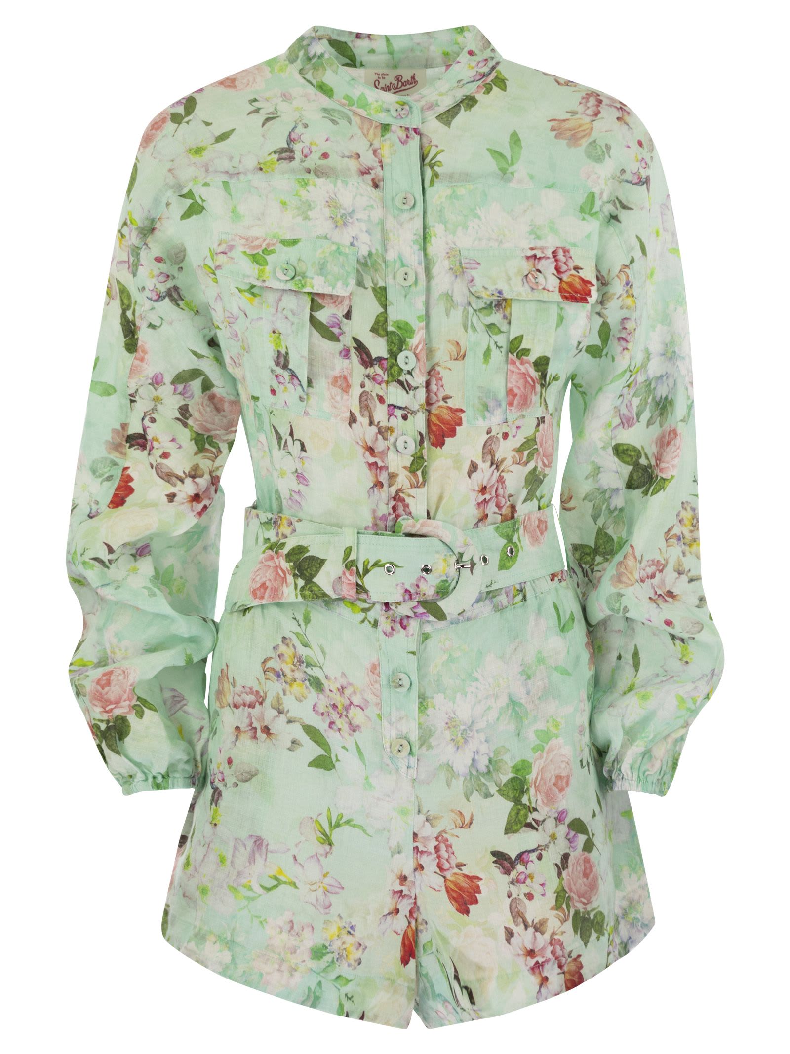 Shop Mc2 Saint Barth Hanniel - Playsuit With Flower Pattern In Water Green