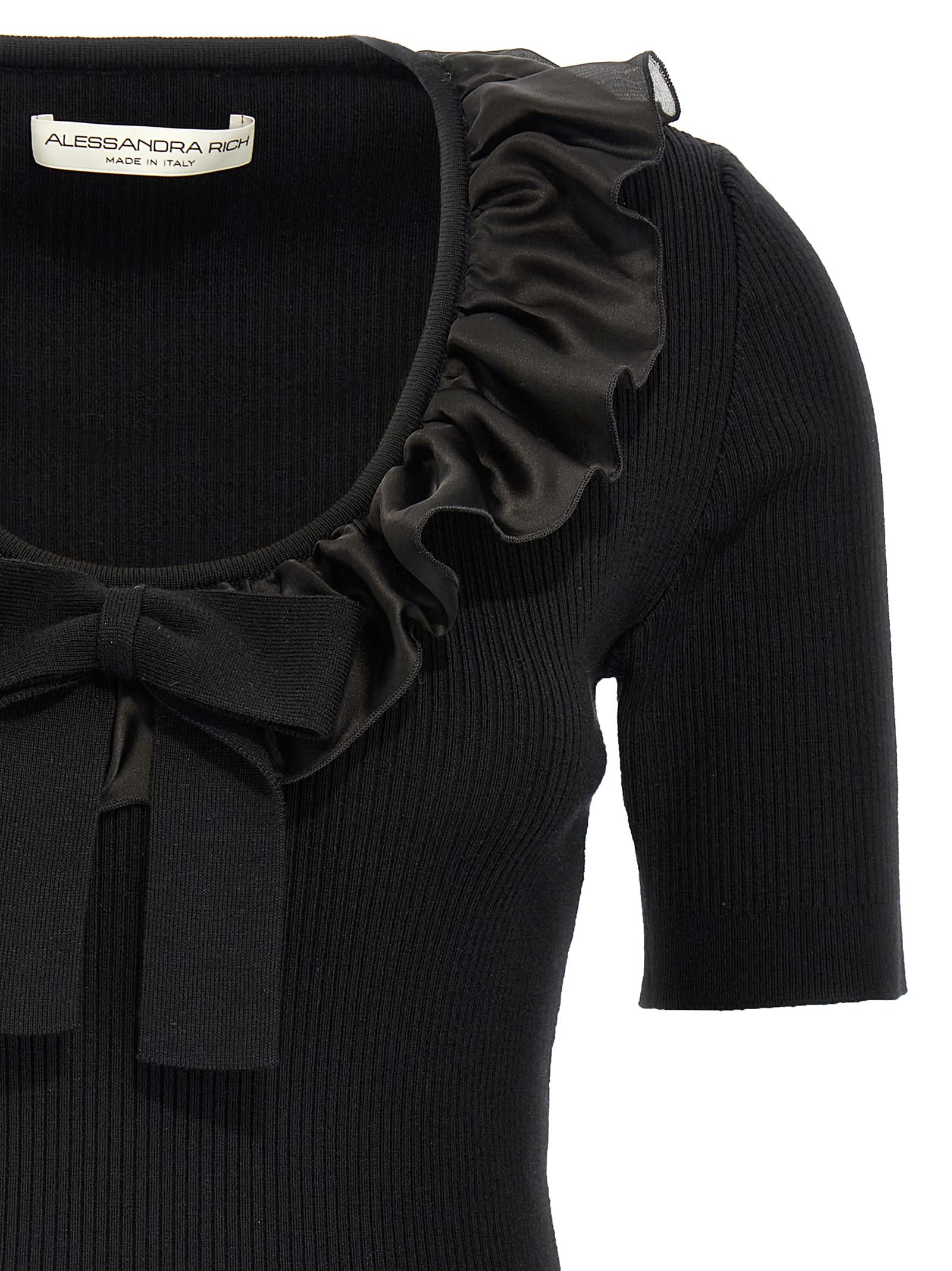 Alessandra Rich T-shirt With Ruffle And Bow Detail