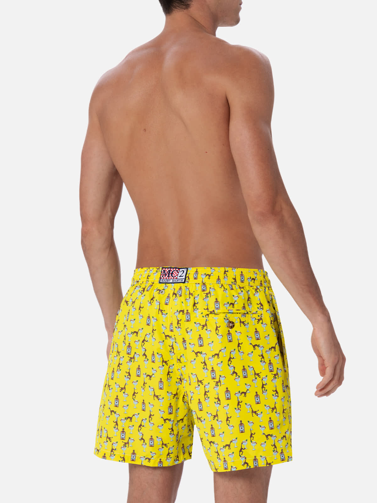 Mc2 Saint Barth Lightweight Fabric Swim Boxer Shorts With Print In Yellow