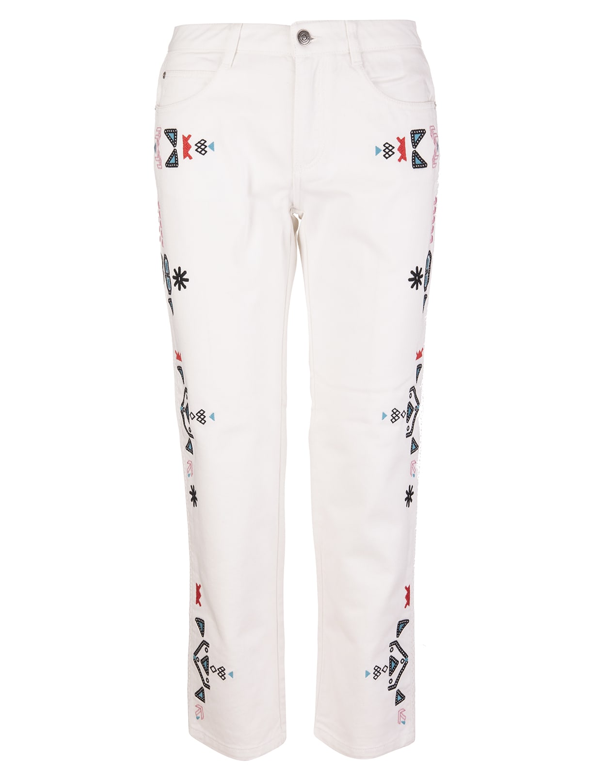 Ermanno Scervino White Jeans With Ethnic Embroidery