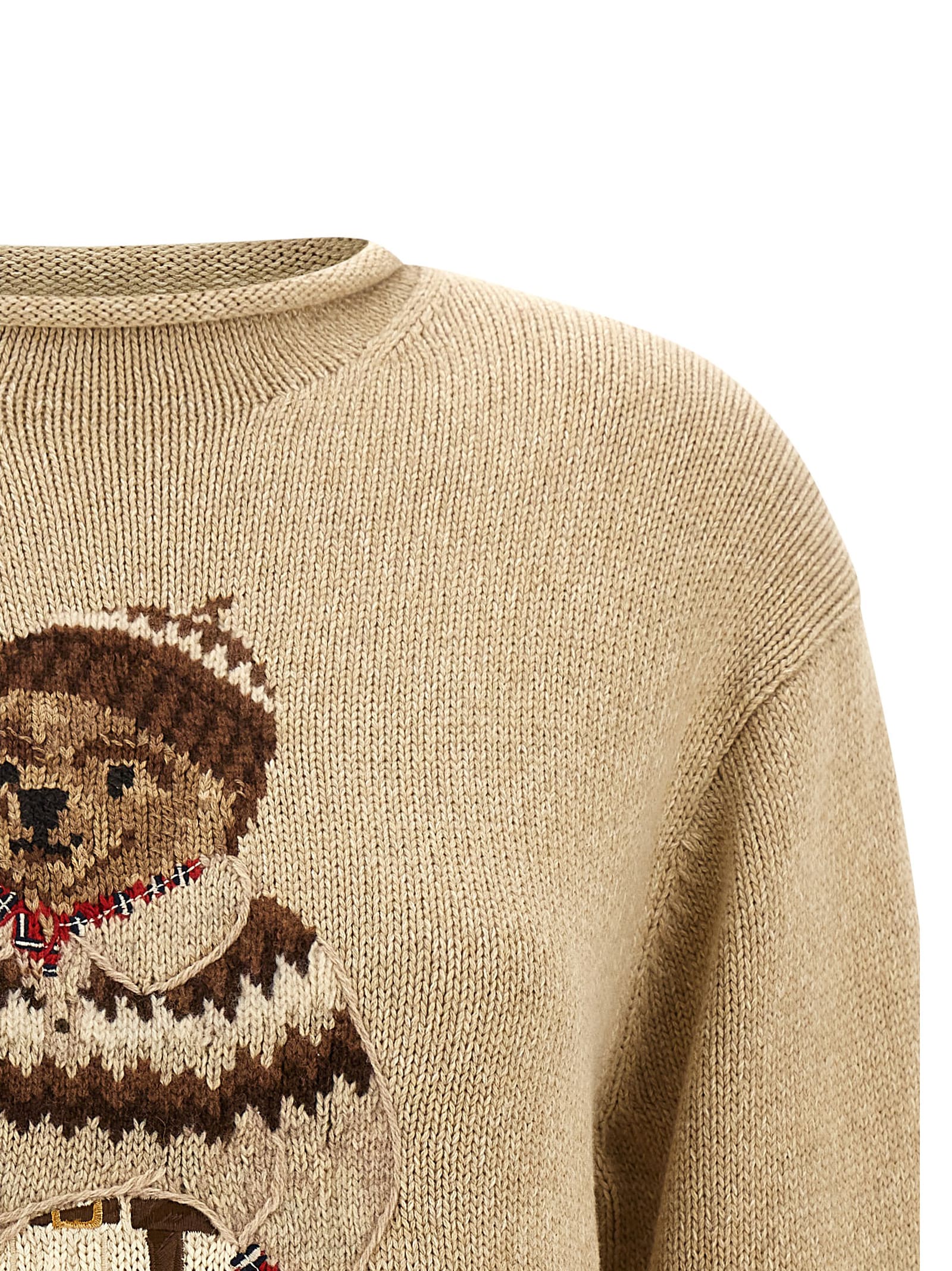 Polo Ralph Lauren Bear Graphic Roll Neck Sweater In Brown