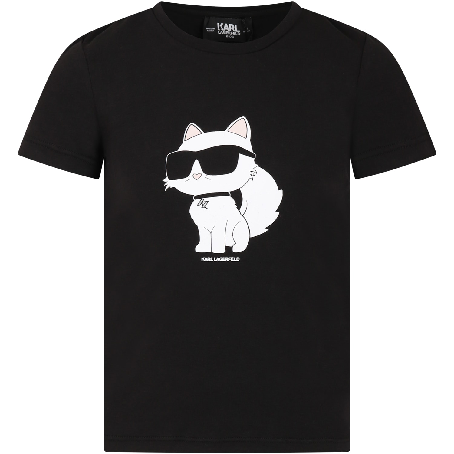 Shop Karl Lagerfeld Black T-shirt For Girl With Choupette Print And Logo
